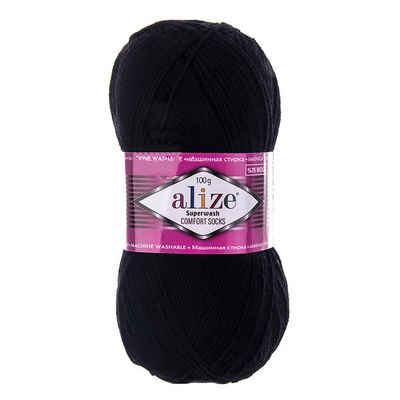 Alize 100g Sockenwolle Superwash Comfort Häkelwolle, 420 m, 60 schwarz
