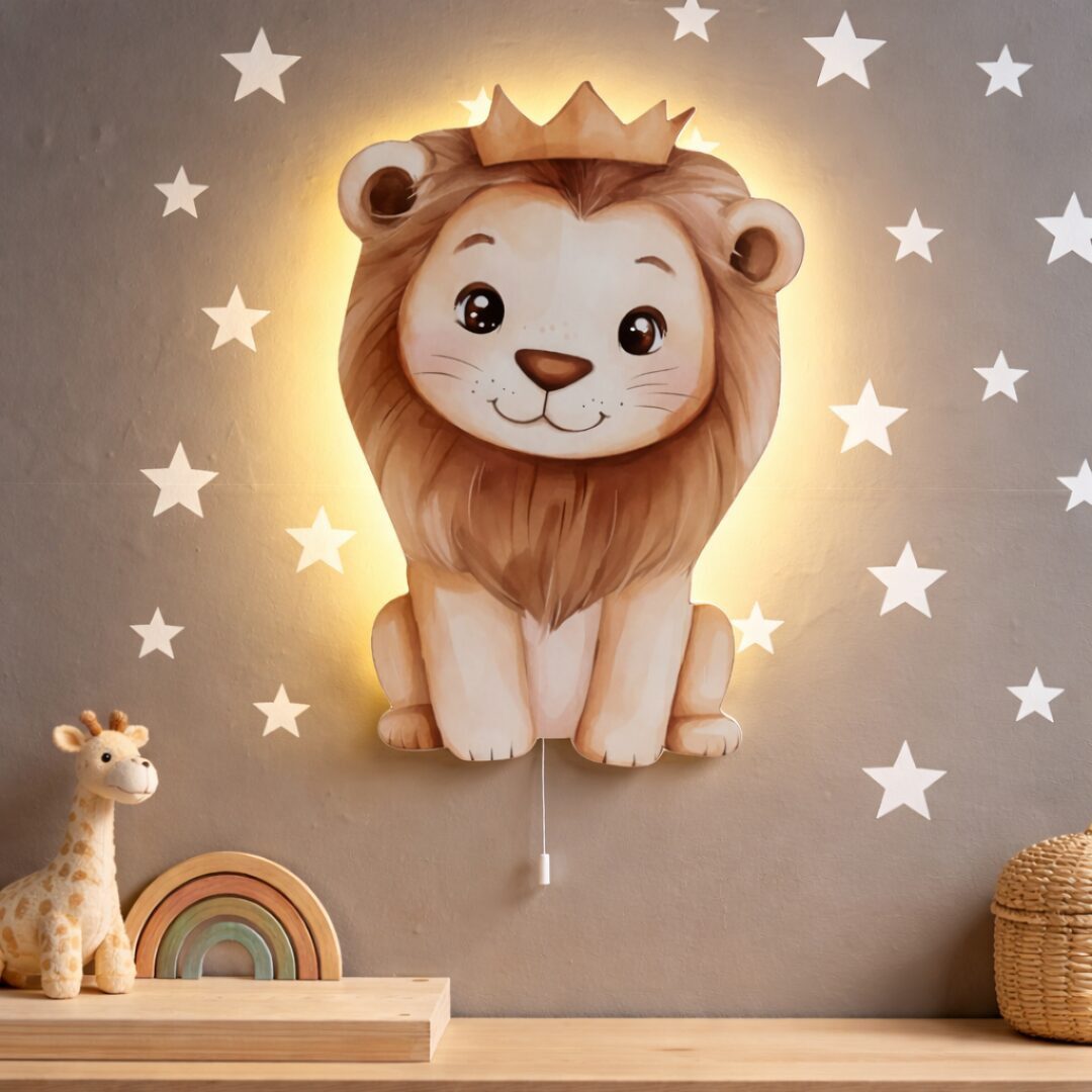 COZYCOLLECTIONS LED Wandleuchte Löwe mit Krone LED-Nachtlicht Braun Gold, LED, Warmweiß, Montessori-inspiriertes Nachtlicht mit sanftem Wohlfühllicht