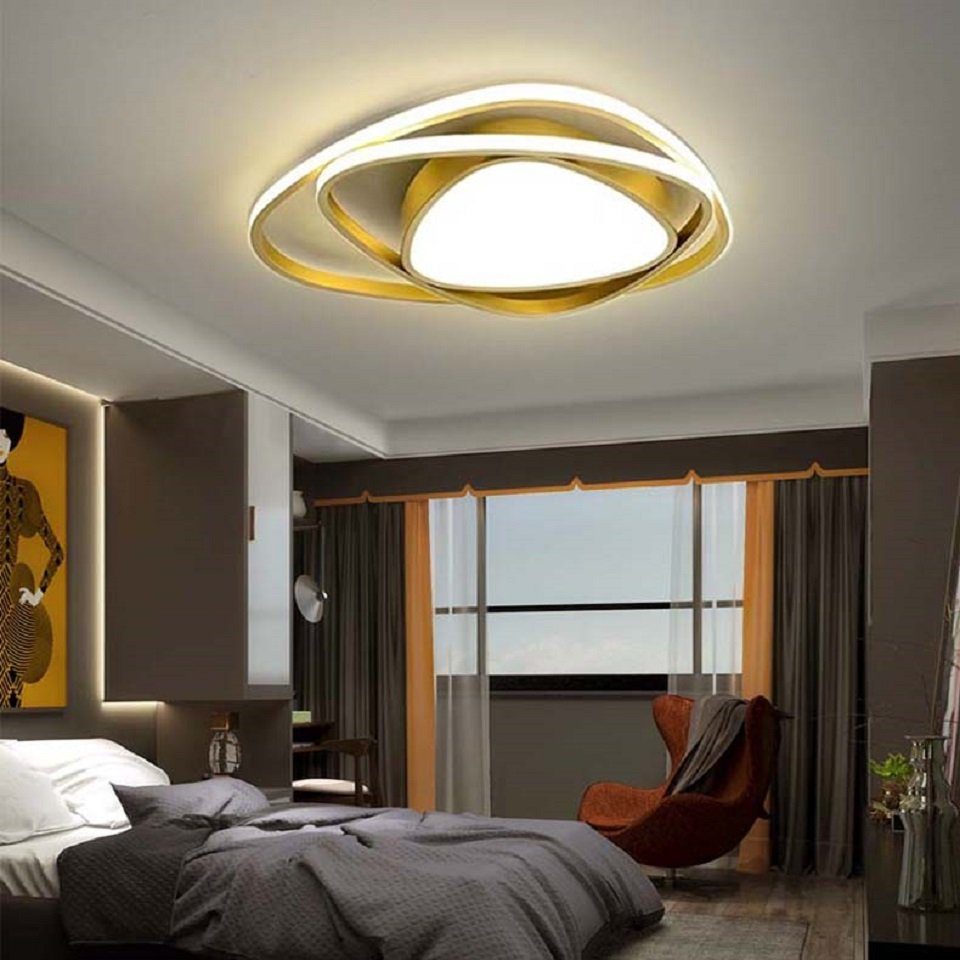 Daskoo Deckenleuchten 42W Modern integriert, Deckenleuchte Deckenlampe Dimmbar LED Warmweiß/Neutralweiß/Kaltweiß, Fernbedienung dimmbar Gold fest Schlafzimmer, LED stufenlos LED mit