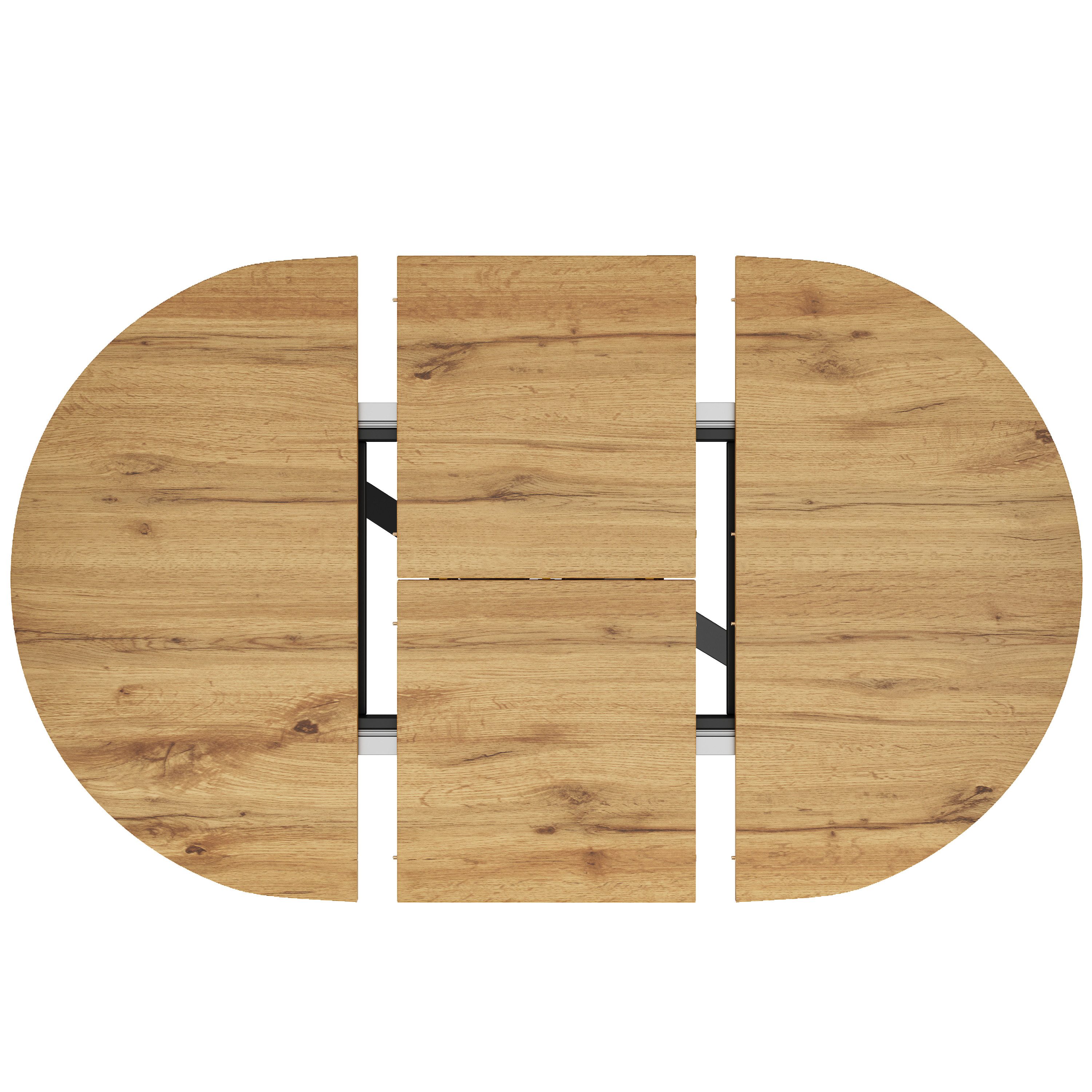 Flieks Esstisch ausziehbarer Küchentisch rund/oval (Länge 100-140x100x75,5 cm, 1-St., mit verstellbaren Füßen), erweiterbarer Tisch in Holzoptik Schreibtisch Na – Bild 5 von 5