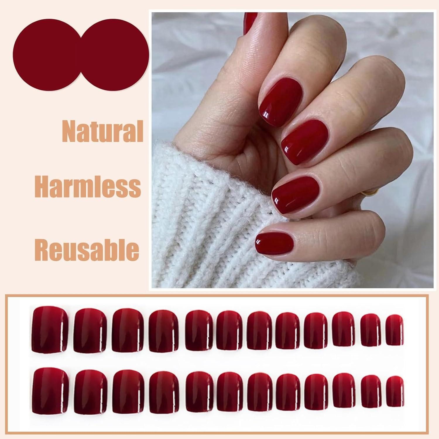 LuxusKollektion Kunstfingernägel Falsche Nägel 24 Kurz Eckig Fullcover Acrylnägel Damen Rot
