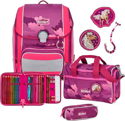 Scout Schulranzen Genius, Pink Horse (Set, 4-tlg), ent. recyceltes Material (Global Recycled Standard); bluesign® PRODUCT
