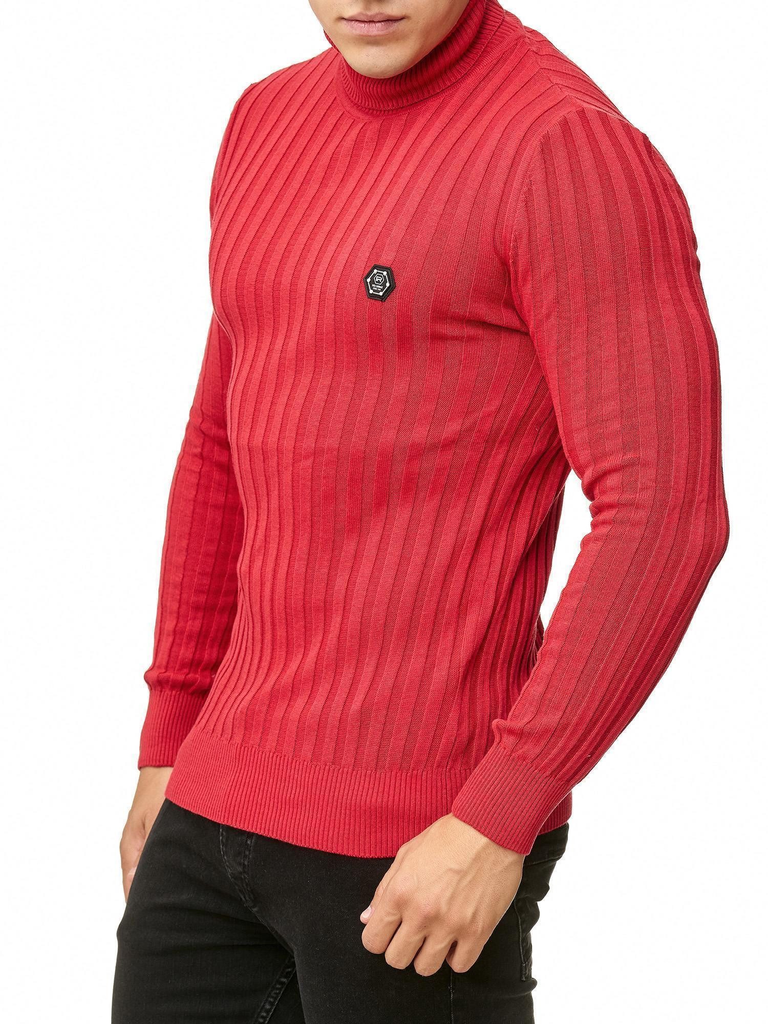 RedBridge Strickpullover Rollkragen Strickpullover mit Logopatch Rot L hoher Rollkrage