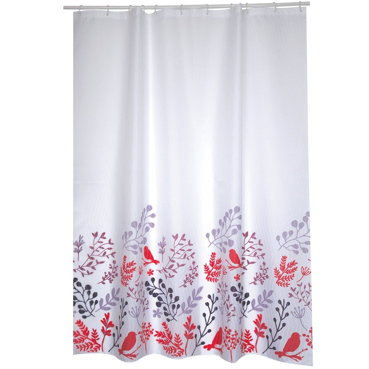 MSV Duschvorhang Cotexsa BIRDS Breite 180 cm, Premium Textil-Duschvorhang, Made in Spain, 100% Polyester, wasserundurchlässig, Anti-Schimmel-Effekt, Anti-Bakteriell beschichtet, waschbar 30°, 180 x 200 cm, Farbe weiß / bunt