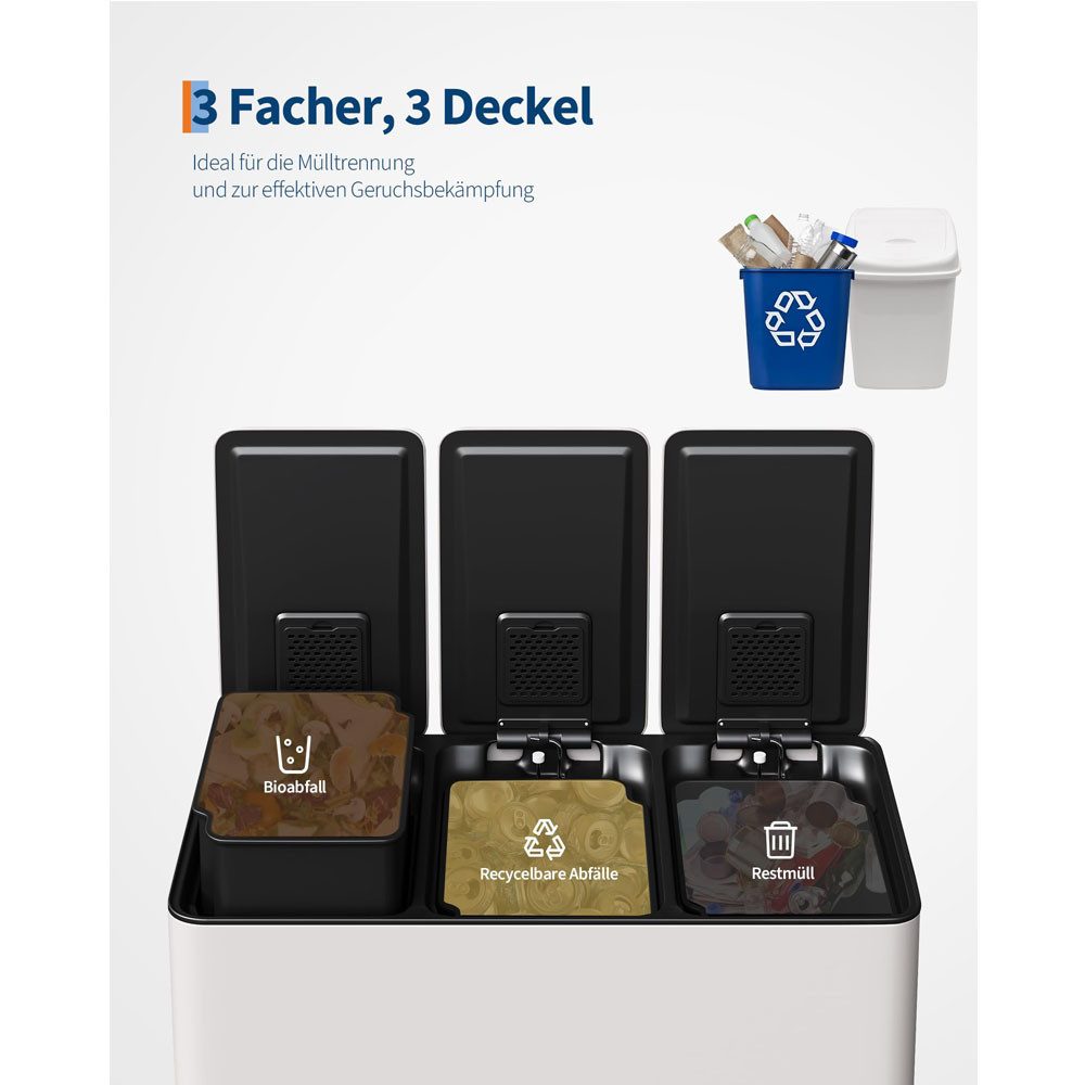 GarveeMore Mülleimer 3-Fach Mülleimer 15L Edelstahl, Fußpedal-Mülleimer – Bild 5 von 5