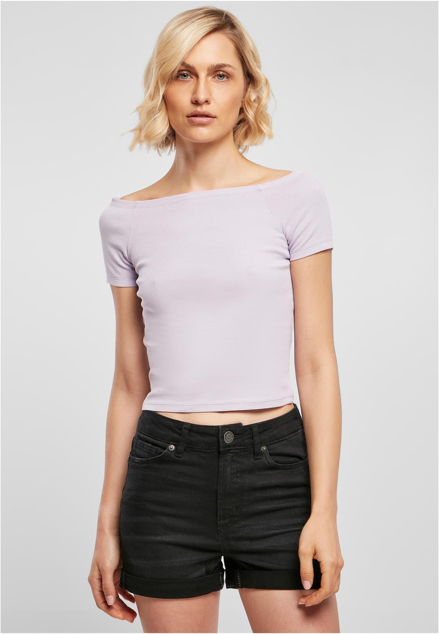 Damen (1-tlg) lilac CLASSICS Shoulder URBAN Rib T-Shirt Ladies Off Tee