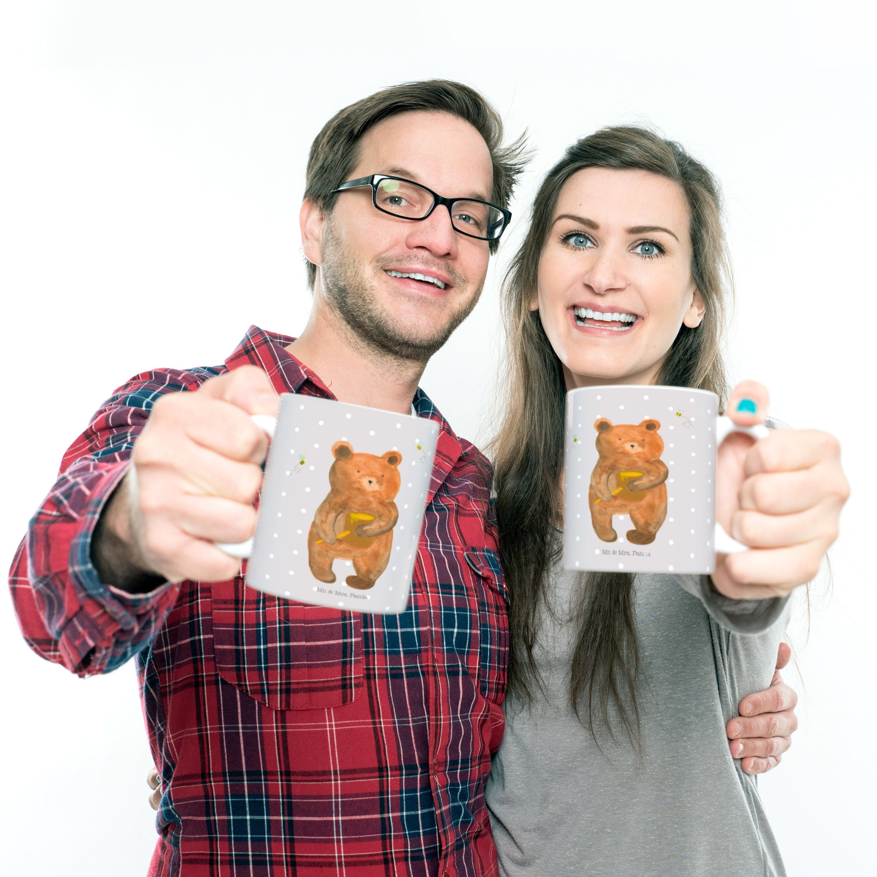 Mr. & Mrs. Panda Kinderbecher Pastell Honigbär Tasse, - Outdoorgeschirr, Geschenk, - Kunststoff Kunststoff Grau