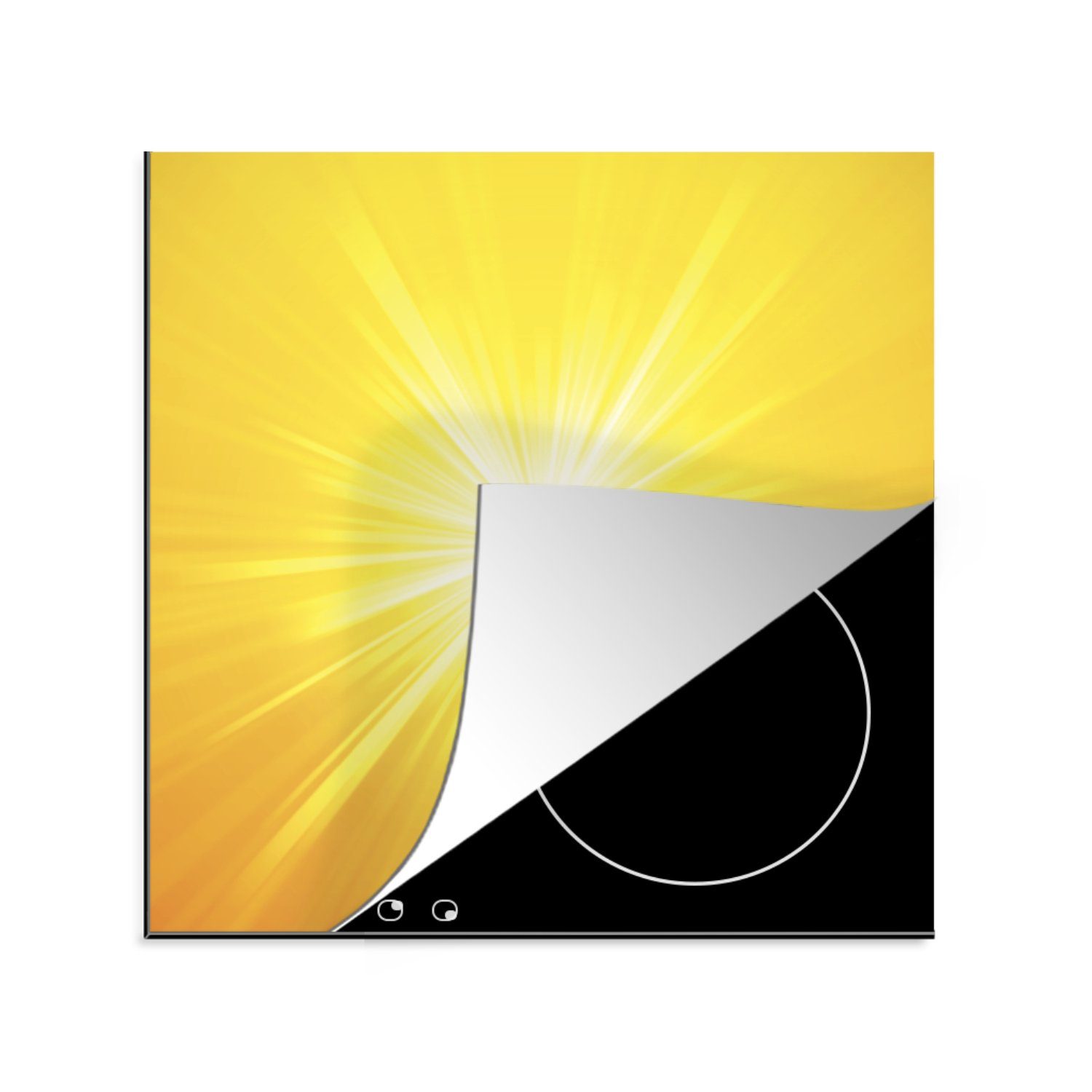 MuchoWow Herdblende-/Abdeckplatte Eine Illustration einer hellen Sonne, Vinyl, (1 tlg), 78x78 cm, Ceranfeldabdeckung, Arbeitsplatte für küche
