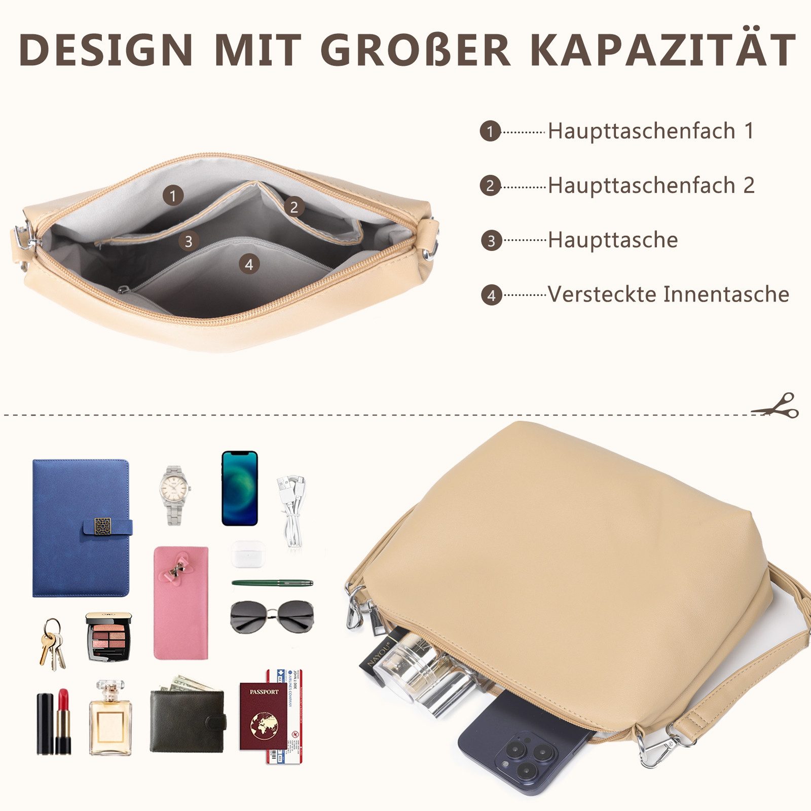 TAN.TOMI Shopper Damen Henkeltaschen Groß Handtasche Mit Einer Kosmetiktasche (2-tlg., Henkeltasche 2PCS Set Einfach Tote Bag), Handtaschen Damen Groß PVC Umhängetasche