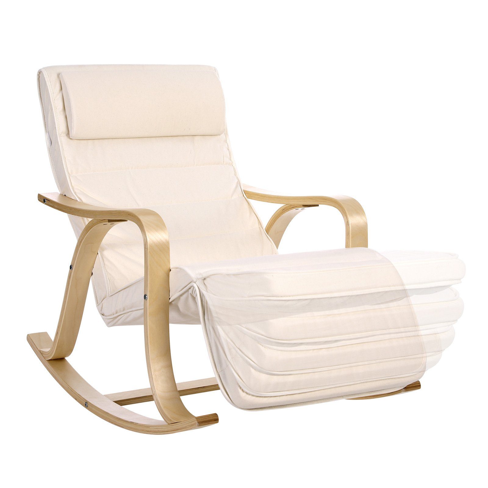 SONGMICS Relaxsessel Schaukelstuhl, | verstellbare Beige Fußstütze Schaukelsessel, Beige