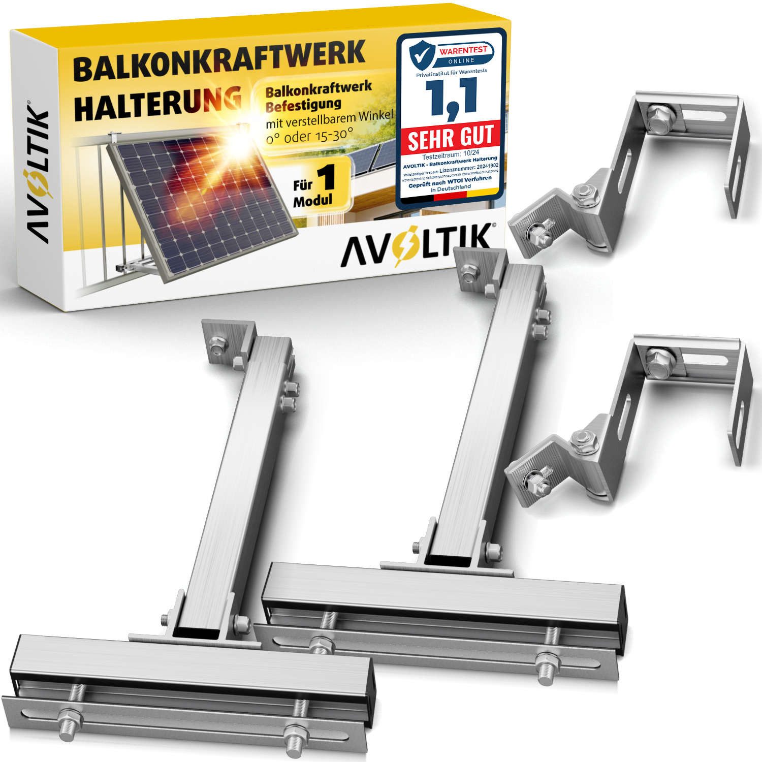 avoltik Solarmodul-Halterung Solarmodul Halterung Alu Aufständerung für Photovoltaik Winkel eckig, (Balkonhalterung 1er oder 2er zur Auswahl, Balkonhalterung 1er oder 2er zur Auswahl, Farbe silber)