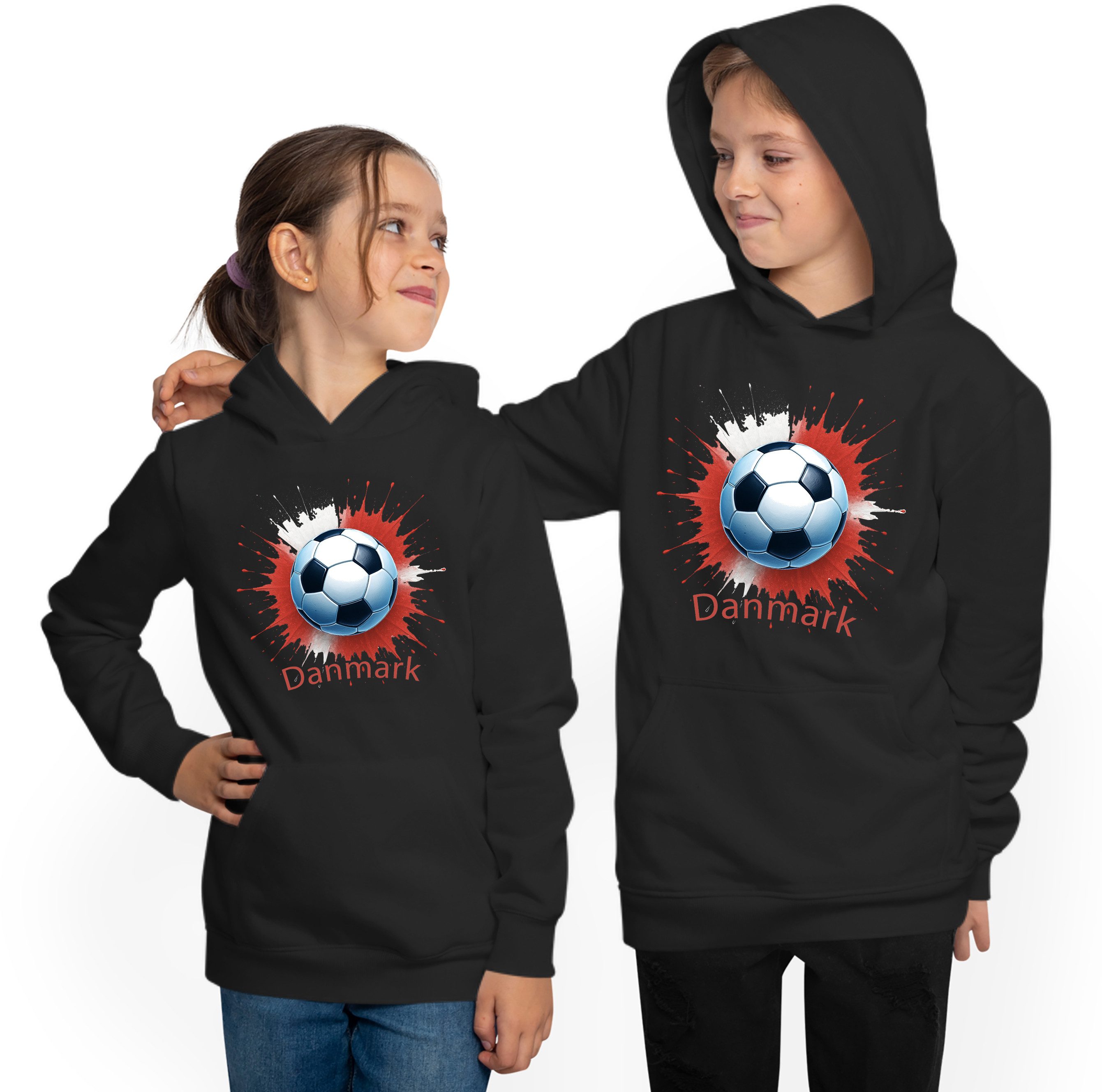 MyDesign24 Hoodie Kinder WM Hoodie Fussball Kapuzensweater – Dänemark Fan Hoodie i673