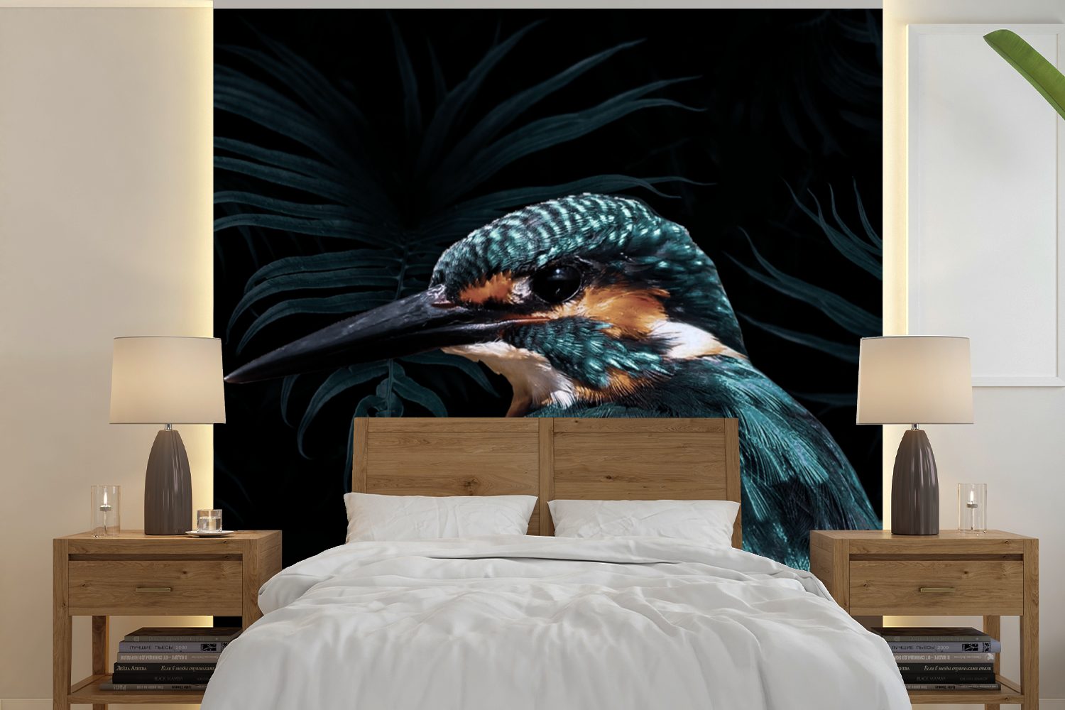 Grün, Eisvogel bedruckt, - Wandtapete Matt, Schlafzimmer, für MuchoWow Fototapete Tapete Vinyl (5 Vogel oder St), Wohnzimmer -