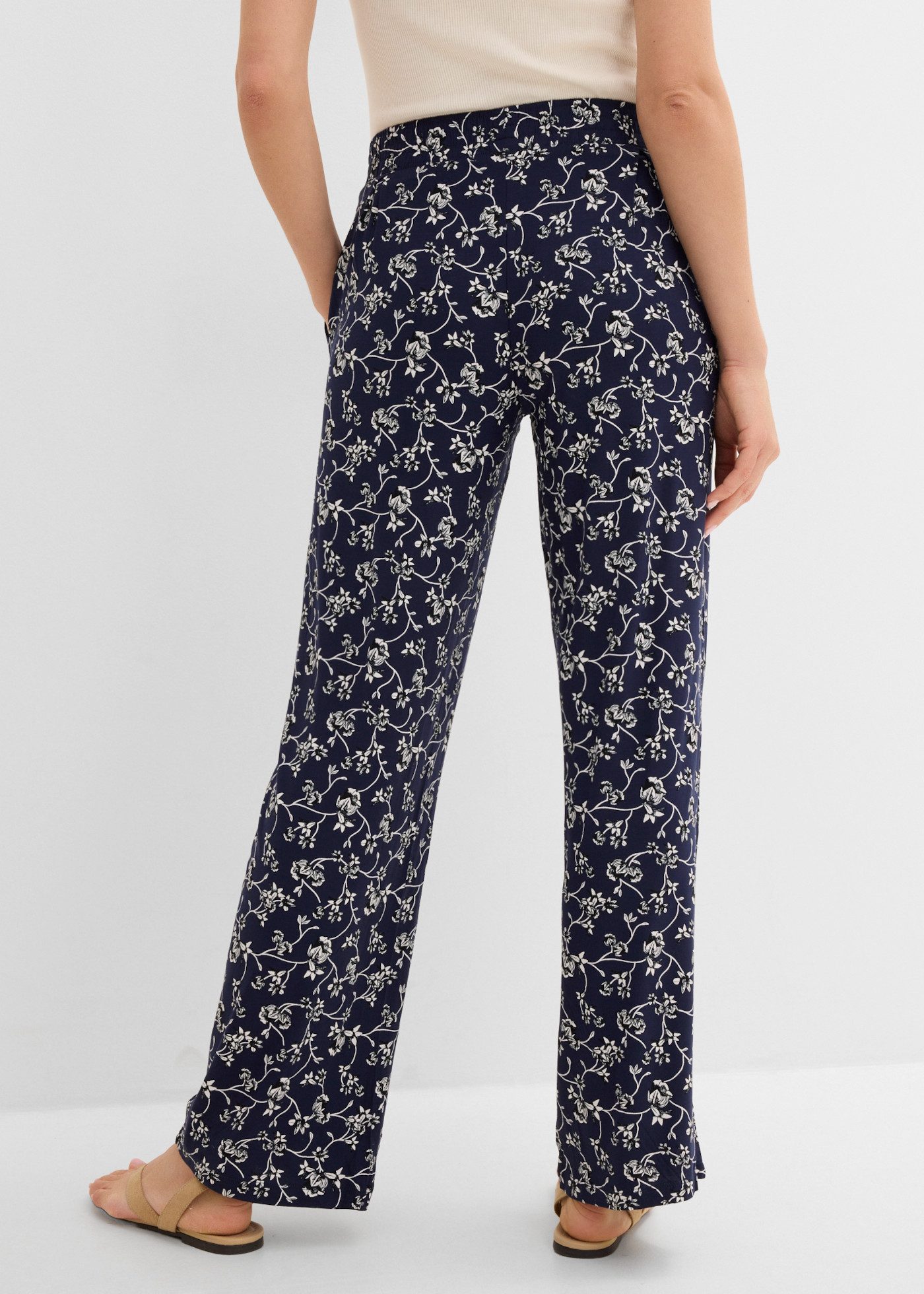 bonprix Palazzohose aus Viskose und Elasthan, mit Bequembund, lange, fließende Form