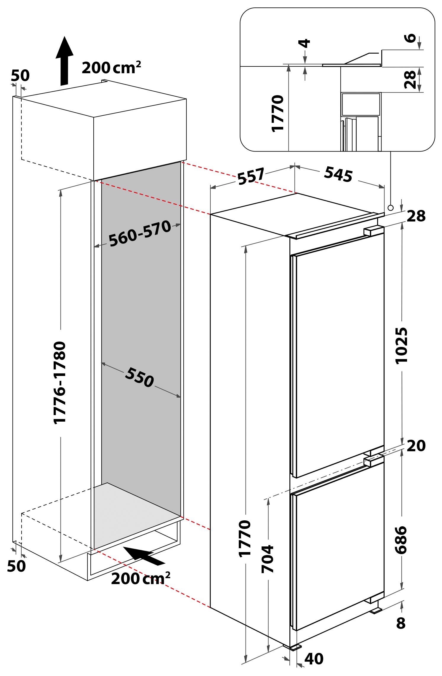 breit hoch, Einbaukühlgefrierkombination BAUKNECHT 18F4 55,7 M, cm cm 177 KGITN