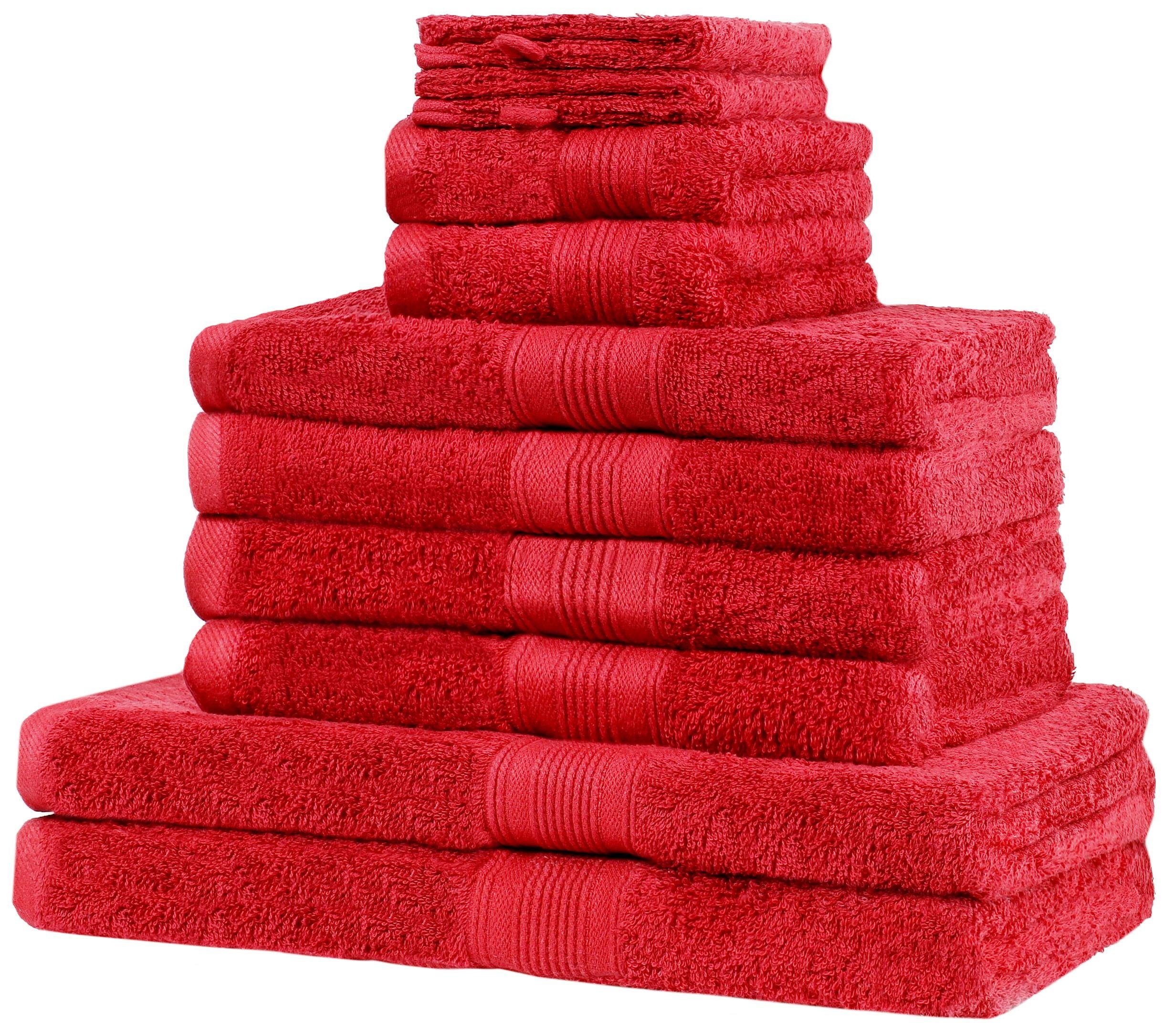 NatureMark Handtuch Set Handtuch-Set 10tlg. 4X Rot Handtücher, 2X 100% 500gsm, 2X Gästetücher, Baumwolle, Duschtücher, 2X (10-tlg), Waschhandschuhe