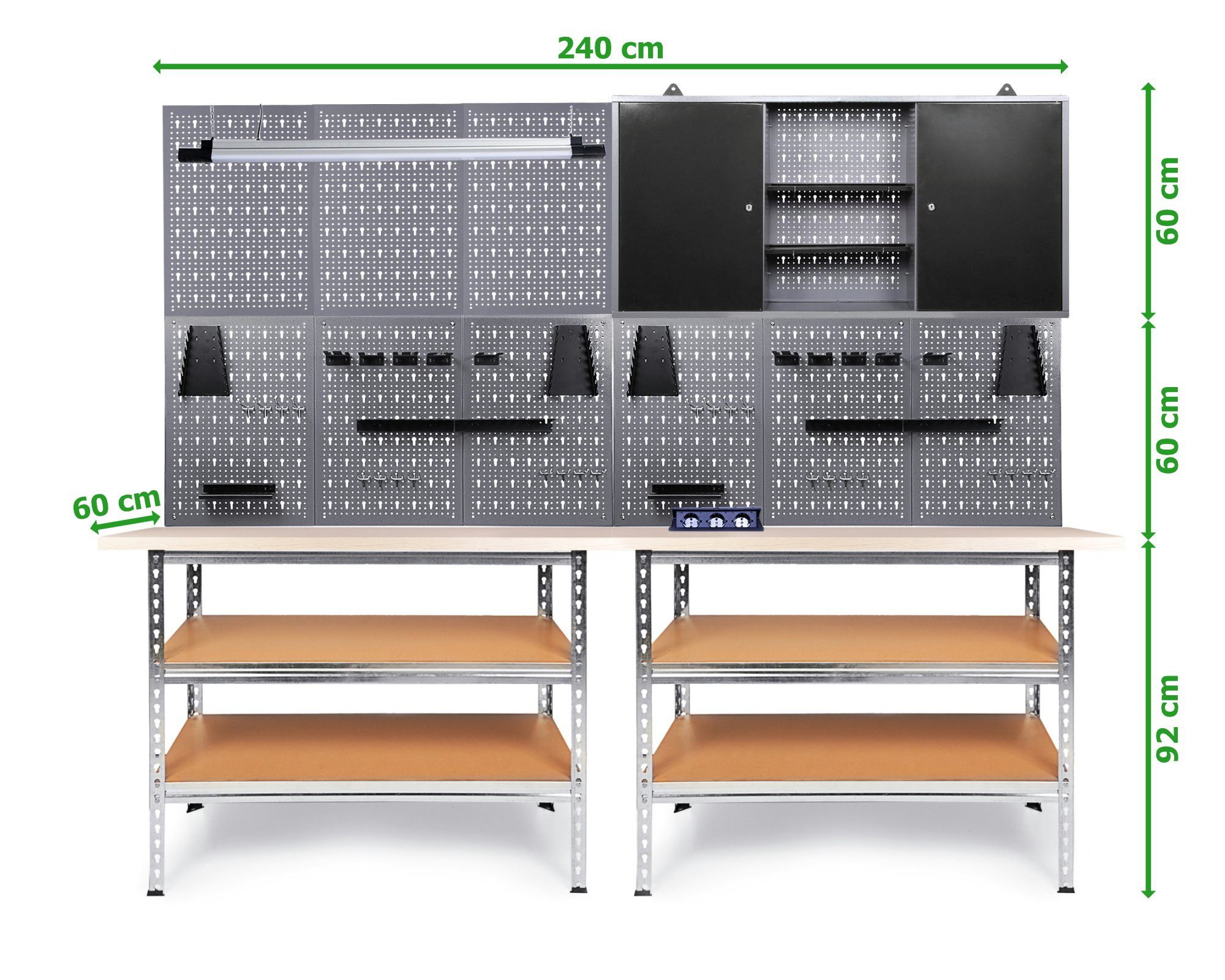 240 m 2,12 Lautsprecher cm LED Uwe 2,40 x m Bluetooth schwarz m, Werkstatt-Set Arbeitshöhe Werkbank cm, 92 ONDIS24 0,60 x