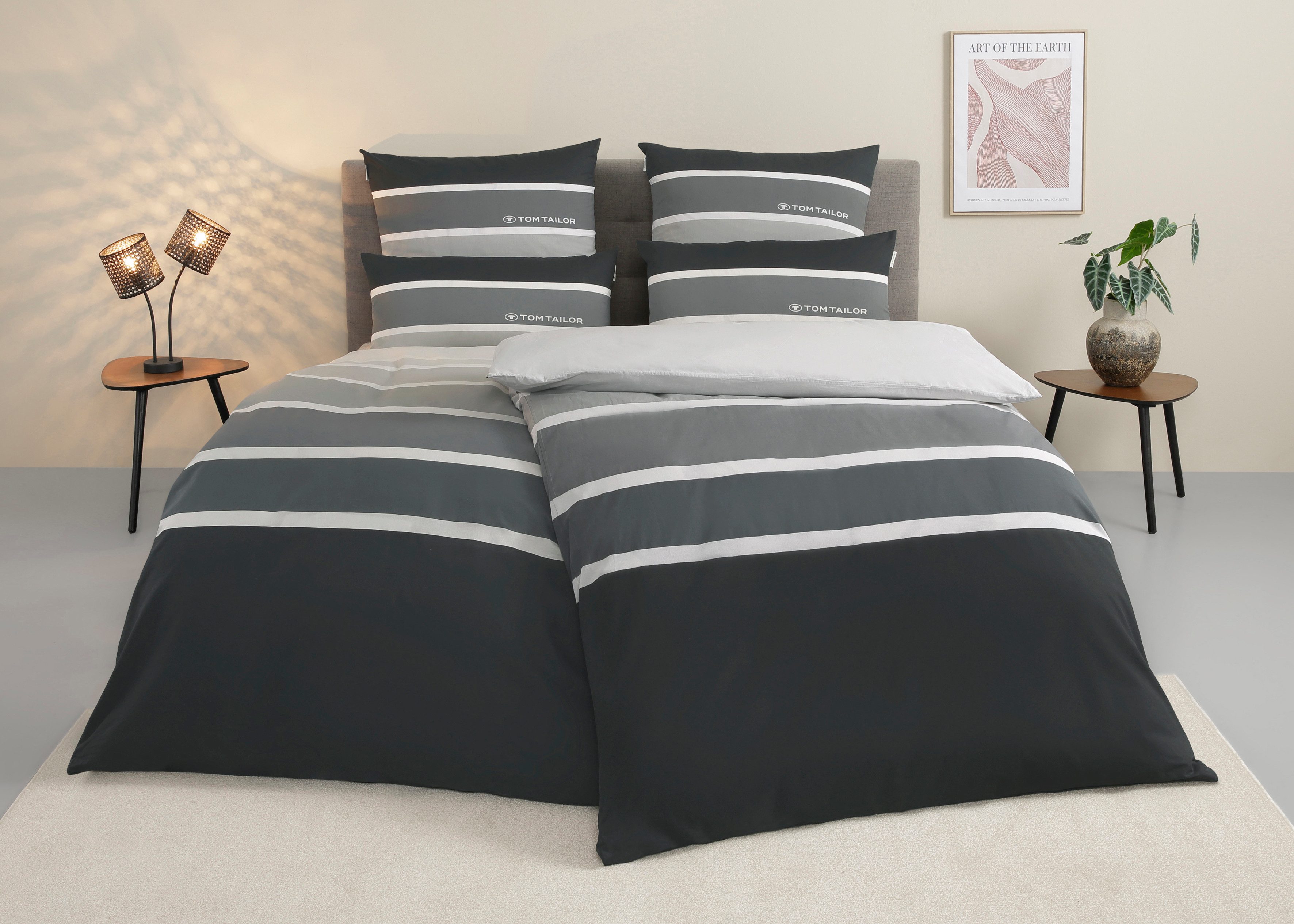 TOM TAILOR HOME Bettwäsche Felix in Gr. 135x200 oder 155x220 cm, Renforcé, 3 teilig, mit GRATIS-Zugabe: Gästehandtuch (100% Baumwolle), mit Reißverschluss