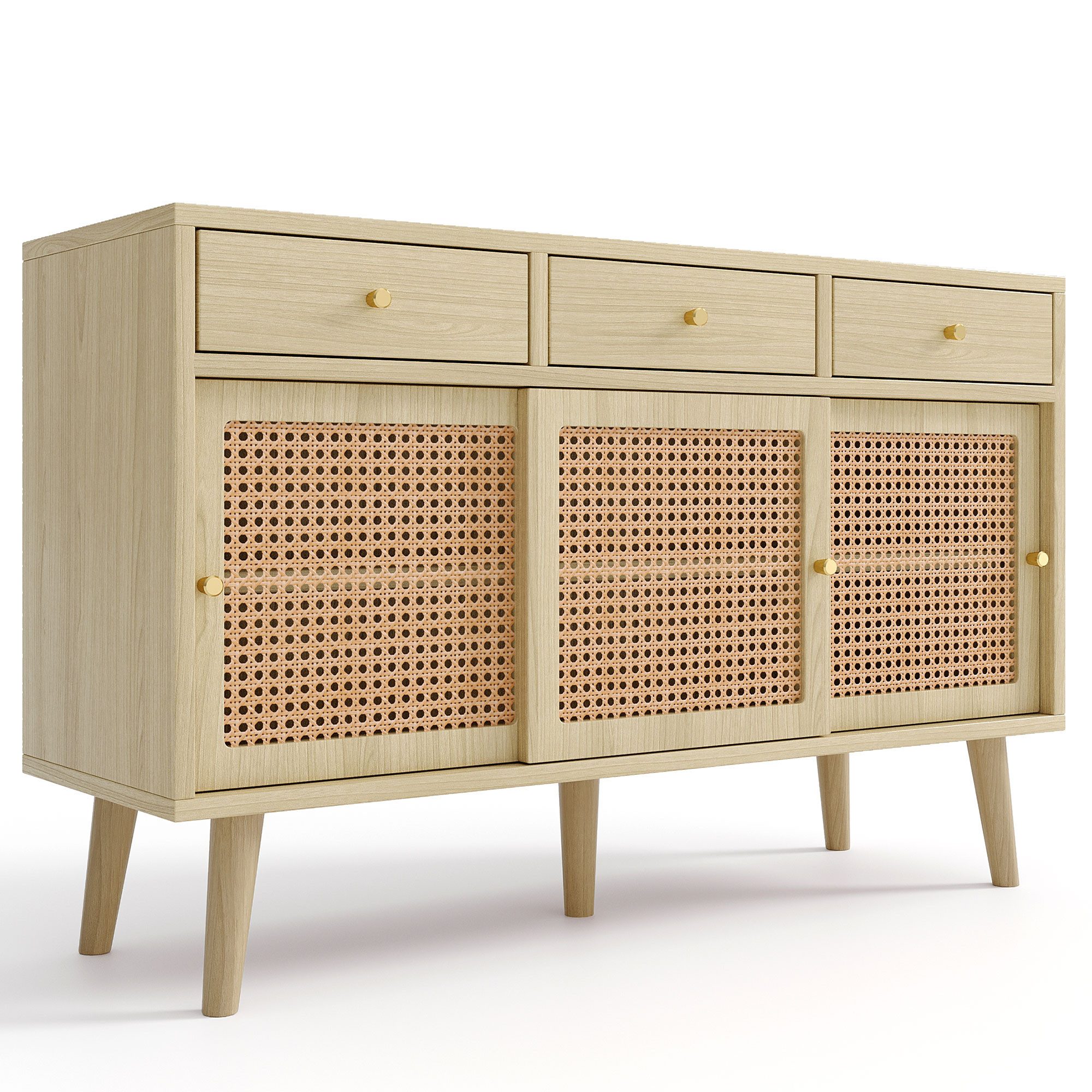 Merax Sideboard mit 3 Schubladen und 3 Schwebetüren, Rattangeflecht, Kommod günstig online kaufen