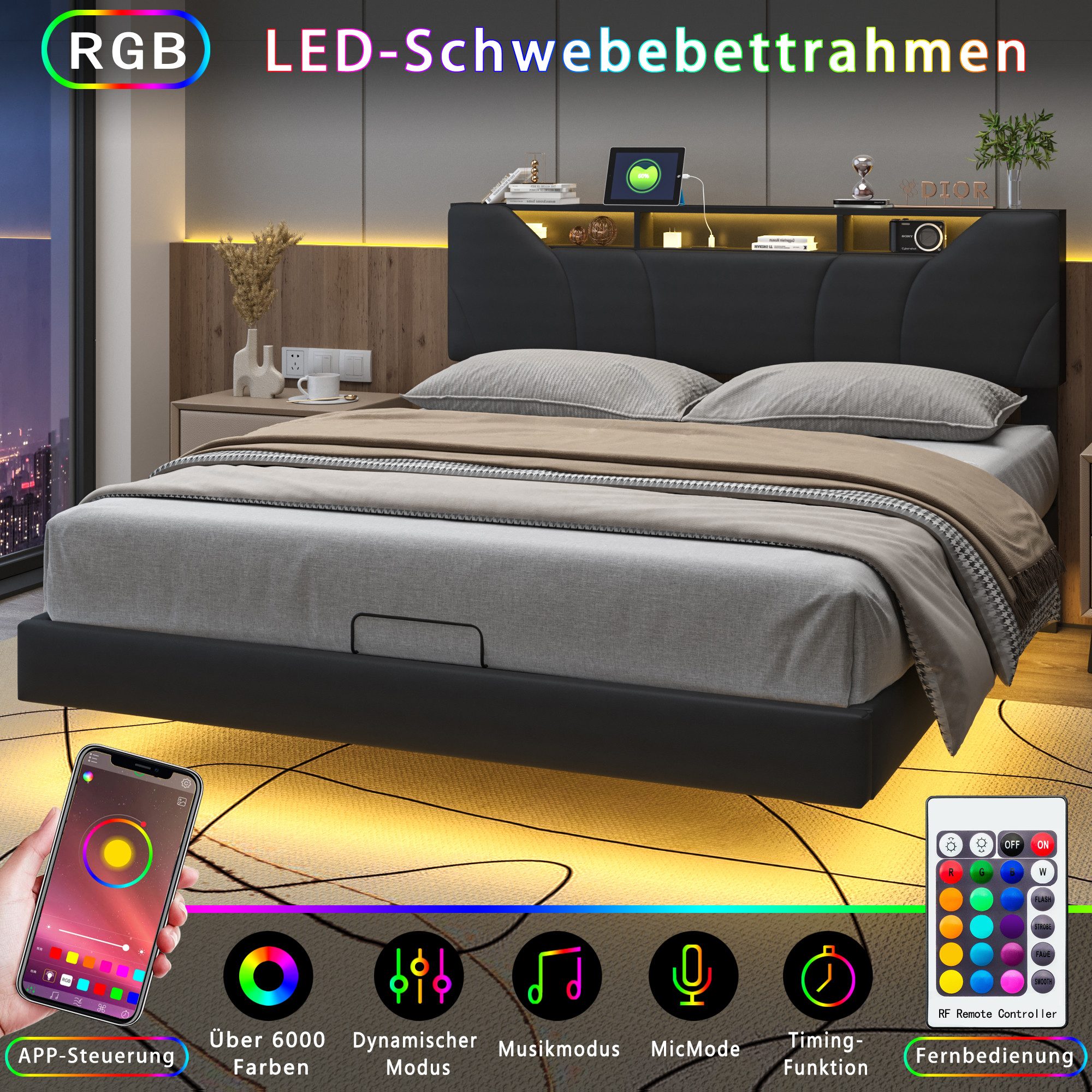 FUROKOY Polsterbett Doppelbett Stauraumbett mit Hydraulisch günstig online kaufen