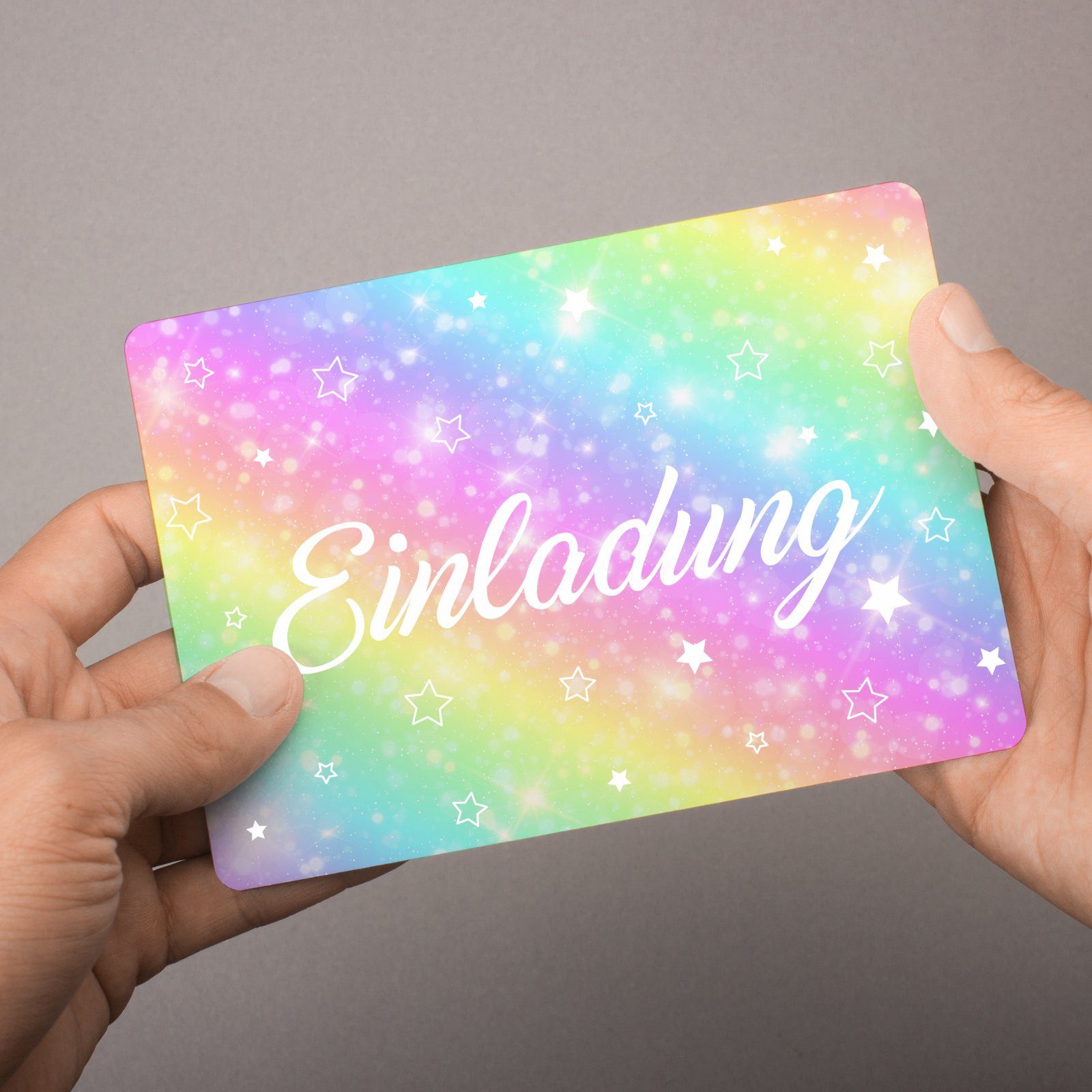 nikima Einladungskarten 10 Einladungskarten mit Glitzer Regenbogen für Kindergeburtstag