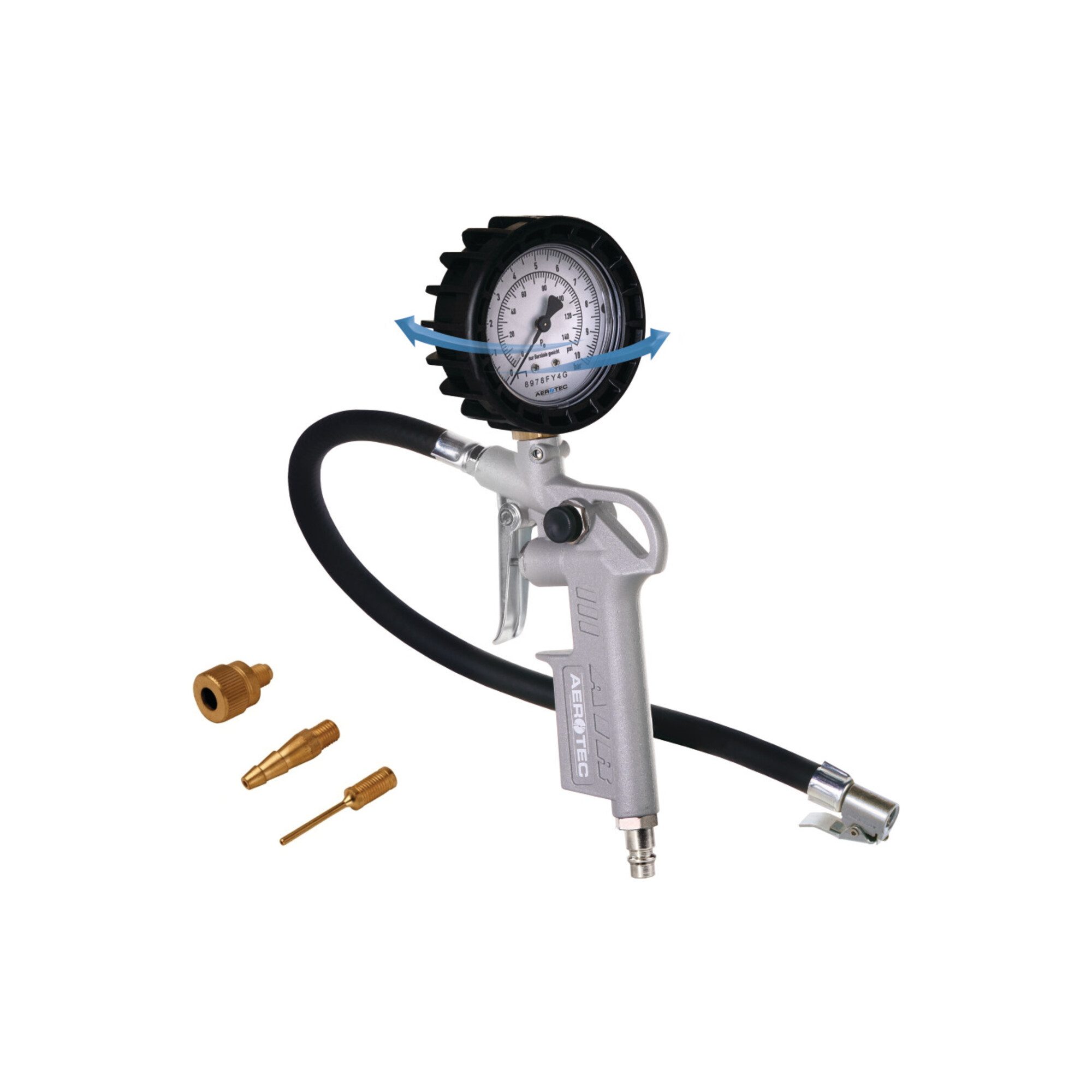 Aerotec Reifenfüllmessgerät Aerotec Reifenfüller GEEICHT mit 30 cm Schlauch inkl.3er Adapter Set