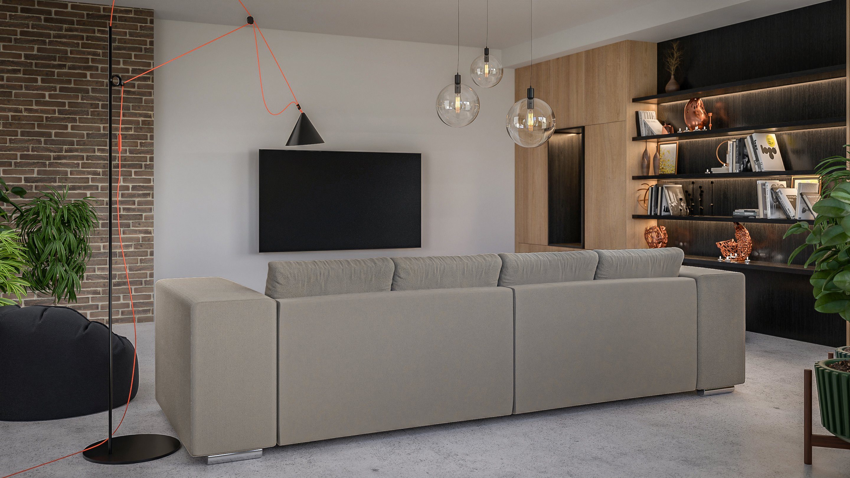 Schlaffunktion, S-Style mit 5-Sitzer Wellenfederung Cork Möbel Big-Sofa mit Dunkelbeige