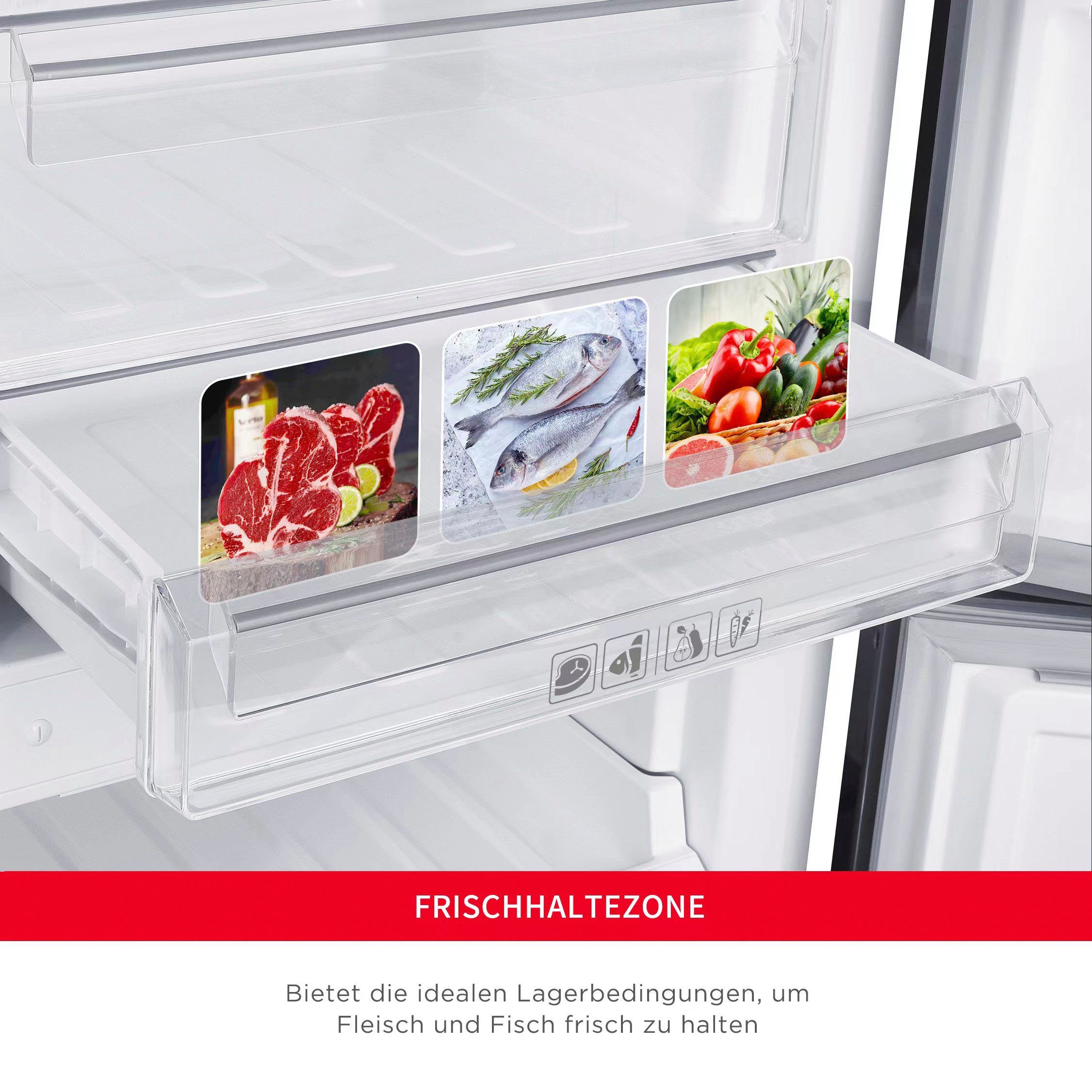 Eco-Modus, hoch, NoFrost, HKGK18560CNFDI, Kühl-/Gefrierkombination cm 60,0 Display, Hanseatic 185,0 Schnellgefrierfunktion, breit, cm Türalarm