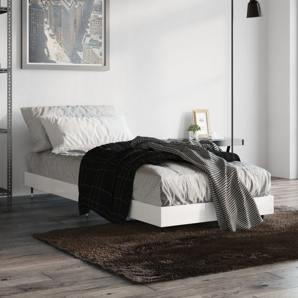 furnicato Bettgestell Holzwerkstoff & Metall 193x78x20 cm Hochglanz-Weiß (1-tlg), Stabiles Einzelbett mit integriertem Lattenrost für das Schlafzimmer
