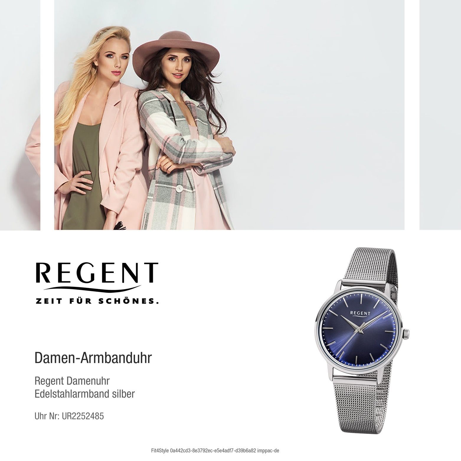 Regent Quarzuhr (ca. Armbanduhr mittel rund, Edelstahlarmband Regent Damen-Armbanduhr silber Analog, Damen 32mm)