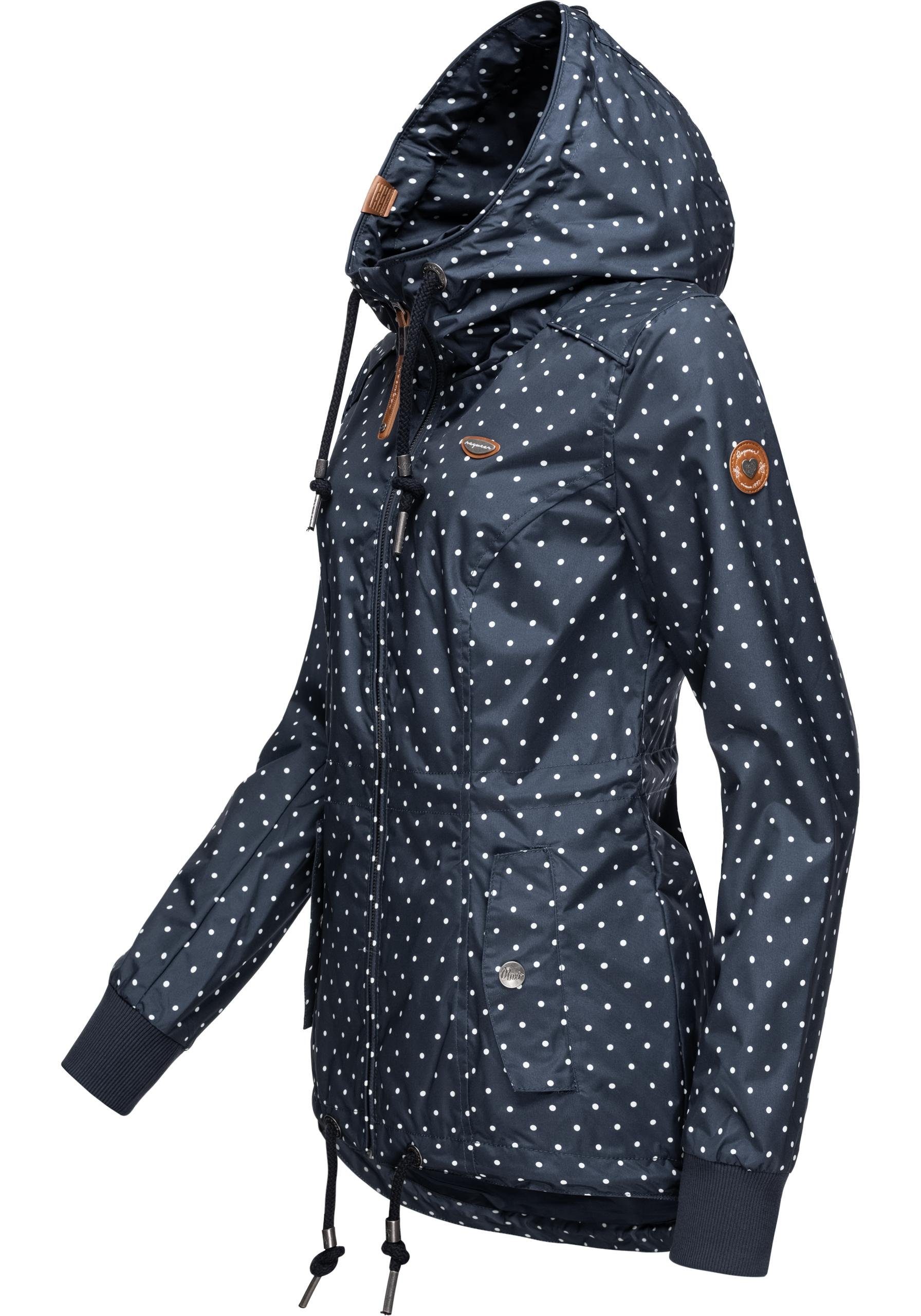 Übergangsjacke stylische großer Ragwear Danka Dots Outdoorjacke mit navy Kapuze