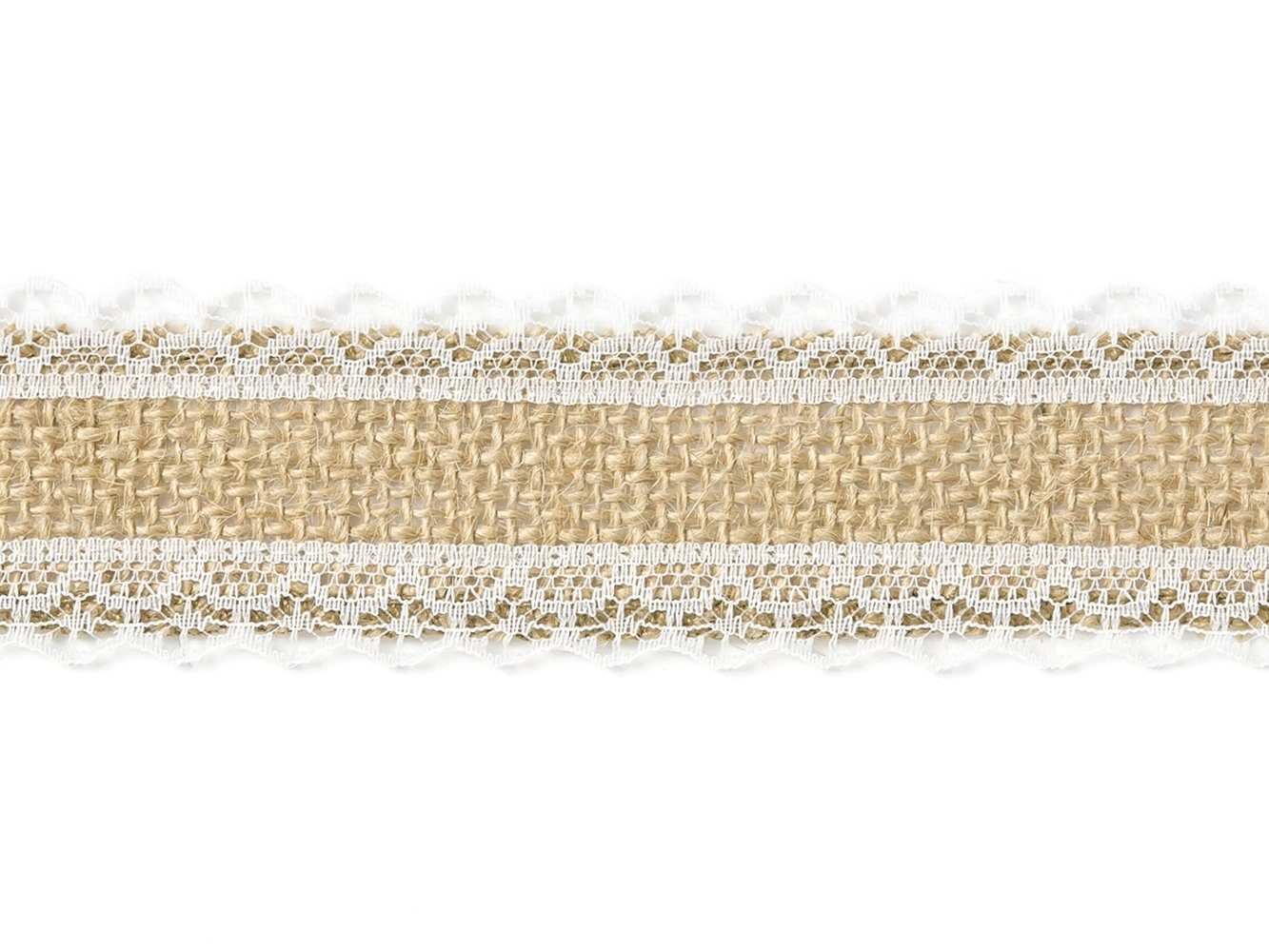 partydeco Dekoband, Juteband mit weißer Spitze 4cm x 5m Rolle natur braun weiß