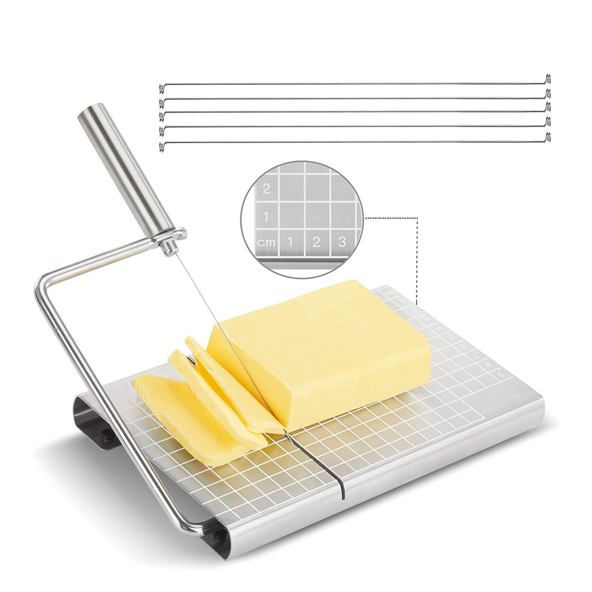 yozhiqu Käsehobel Käsehobel, Edelstahl, Draht Käseschneider für Käse Butter, mit variable Schnittlinien und abgestufter Platte (12 x 21 cm)