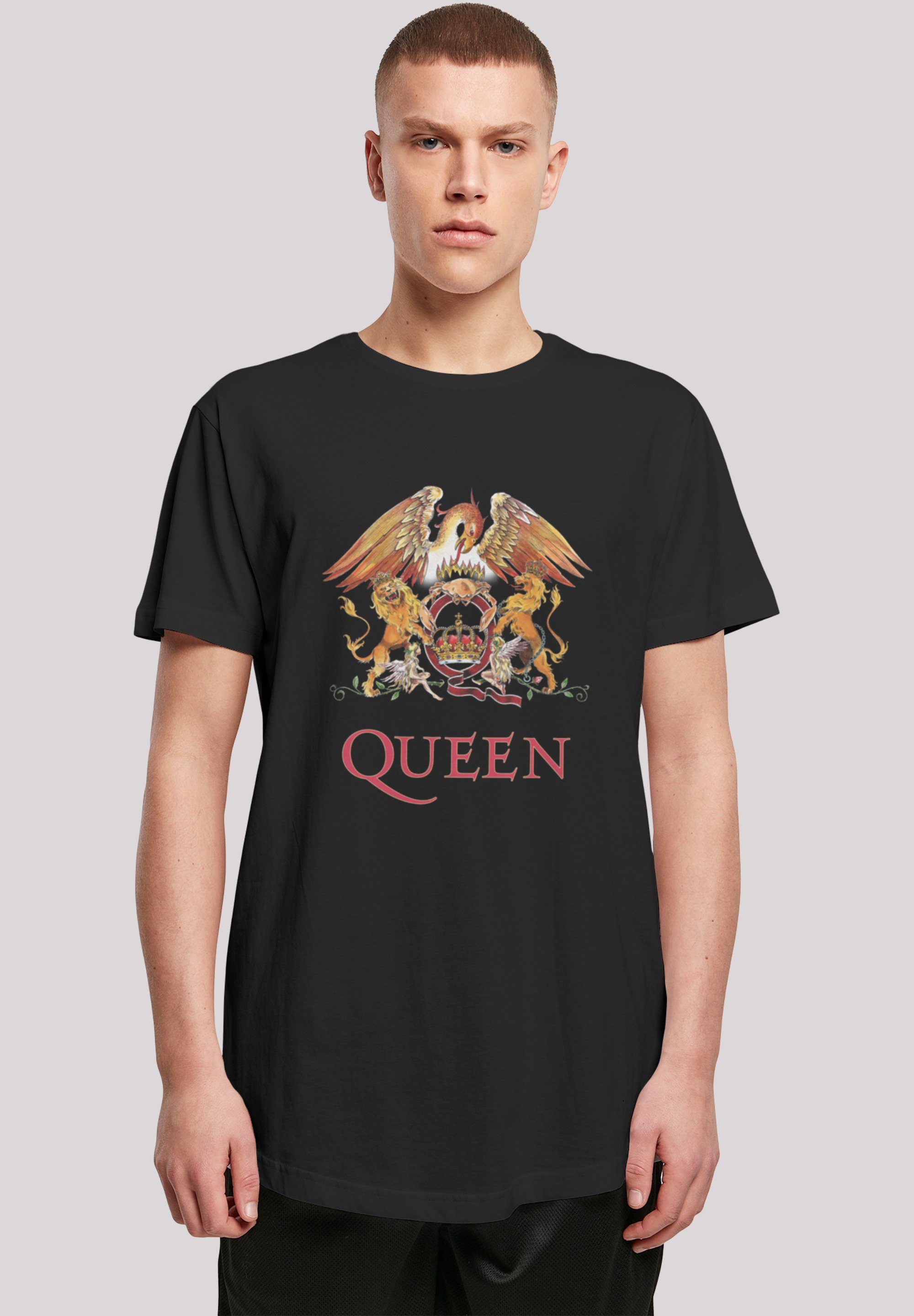 F4NT4STIC T-Shirt Queen Rockband Classic Crest Black Print, Das Model ist  180 cm groß und trägt Größe M