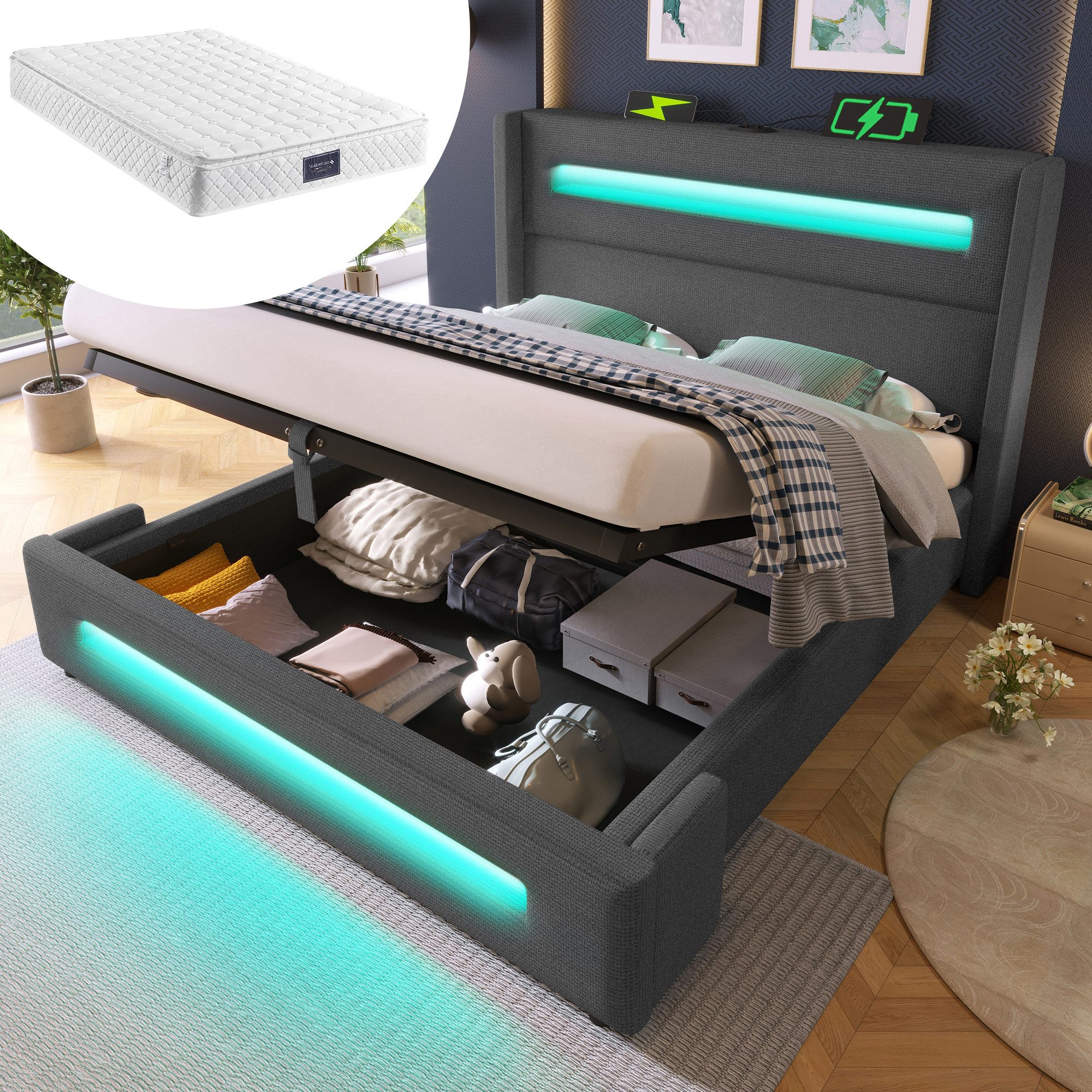 HAUSS SPOLE Polsterbett 160x200cm mit LED, günstig online kaufen