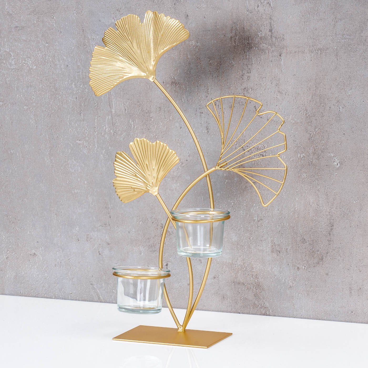 Levandeo® Teelichthalter, Teelichthalter H34cm Ginkgo Gold günstig online kaufen