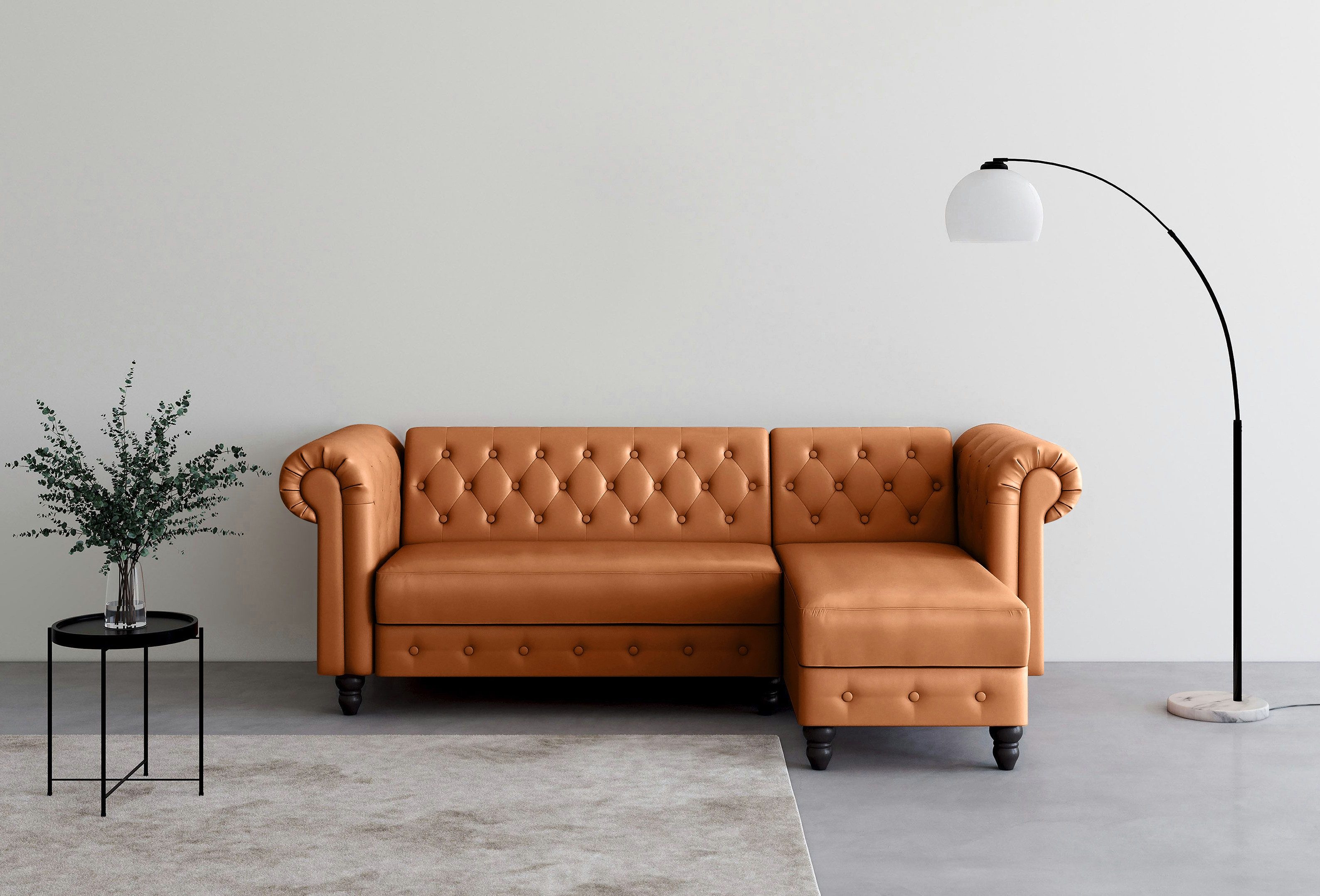 Dorel Home Ecksofa Felix, L-Form, 241 cm (Liegefl.108x195 cm), Recamiere tauschbar, verstellb. Rückenlehne, Bett-Funktion, Velours, Kunstleder, Vintage