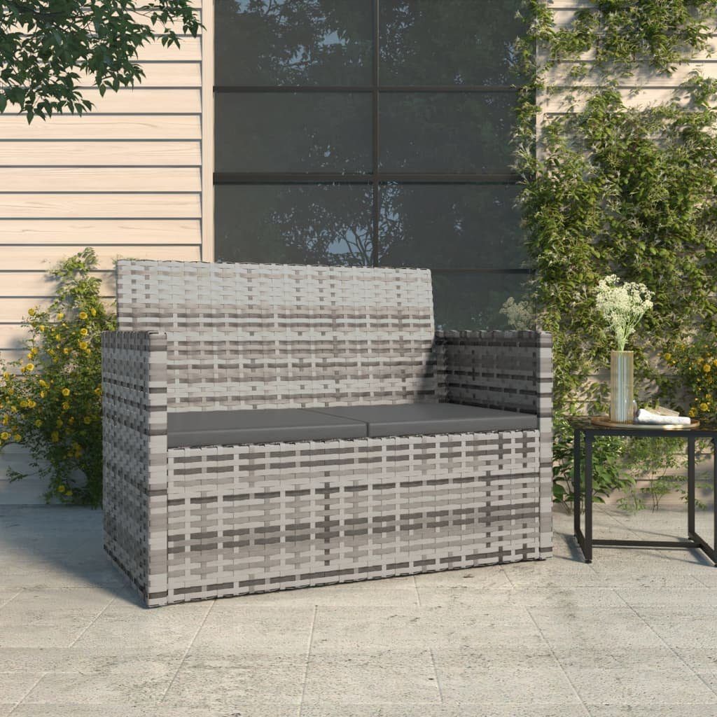 furnicato Gartenbank aus PE-Rattan mit Kissen 105x56x75 cm Grau, Witterungsbeständige Sitzbank mit zwei Kissen und stabilem Stahlrahmen