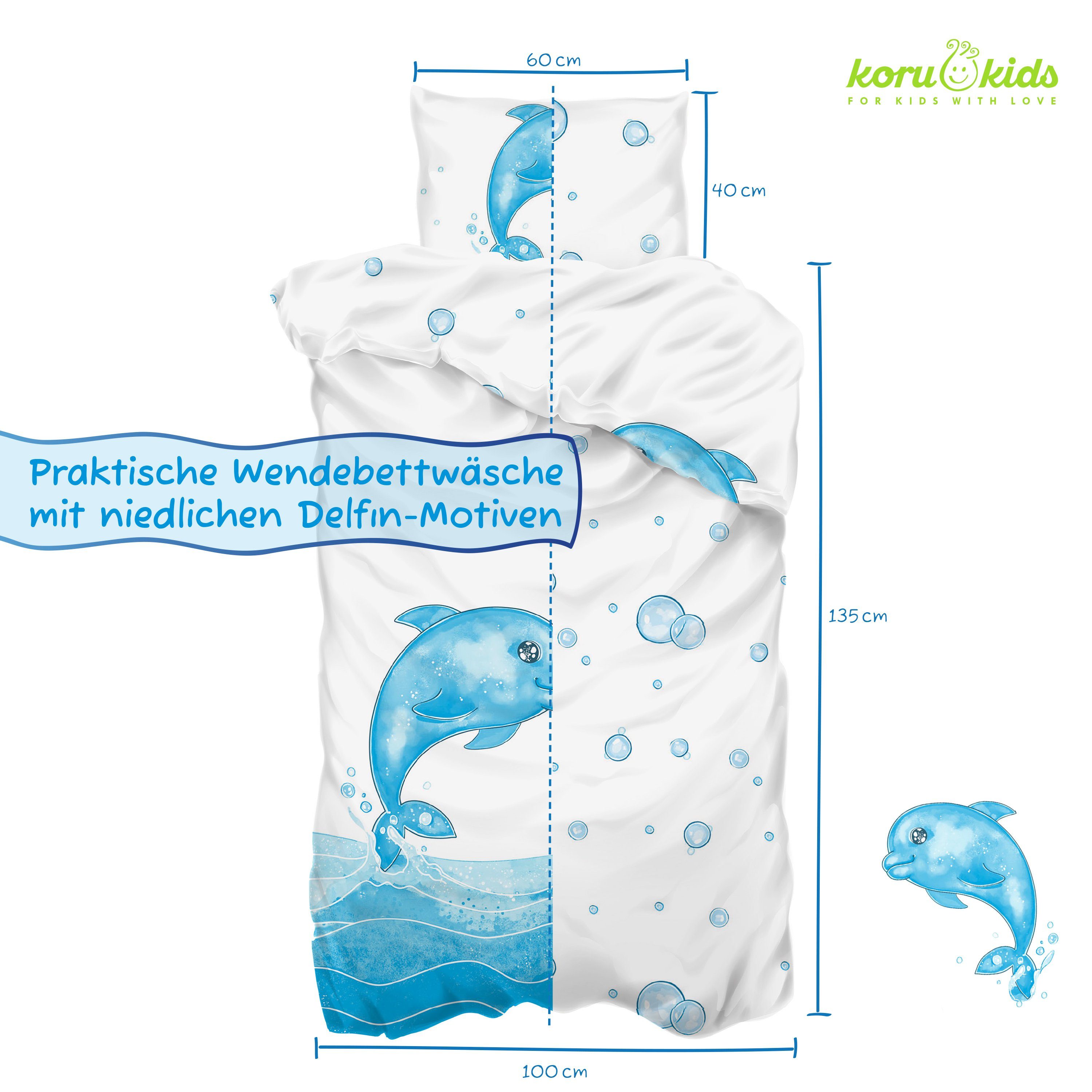 Koru Kids Kinderbettwäsche Wendebettwäsche Delfin, 100%Baumwolle günstig online kaufen