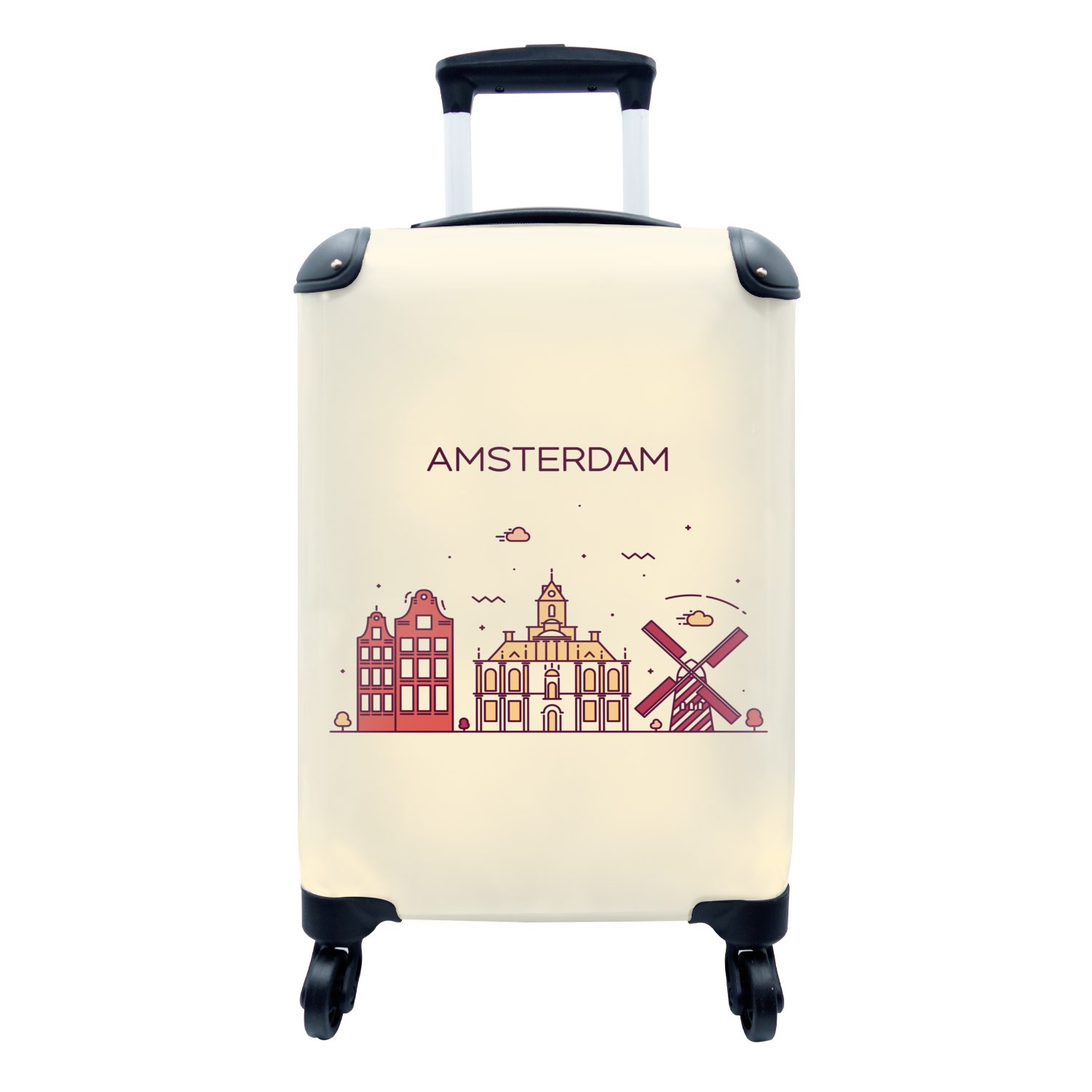 MuchoWow Handgepäckkoffer Amsterdam - Skyline - Niederlande, 4 Rollen, Reisetasche mit rollen, Handgepäck für Ferien, Trolley, Reisekoffer