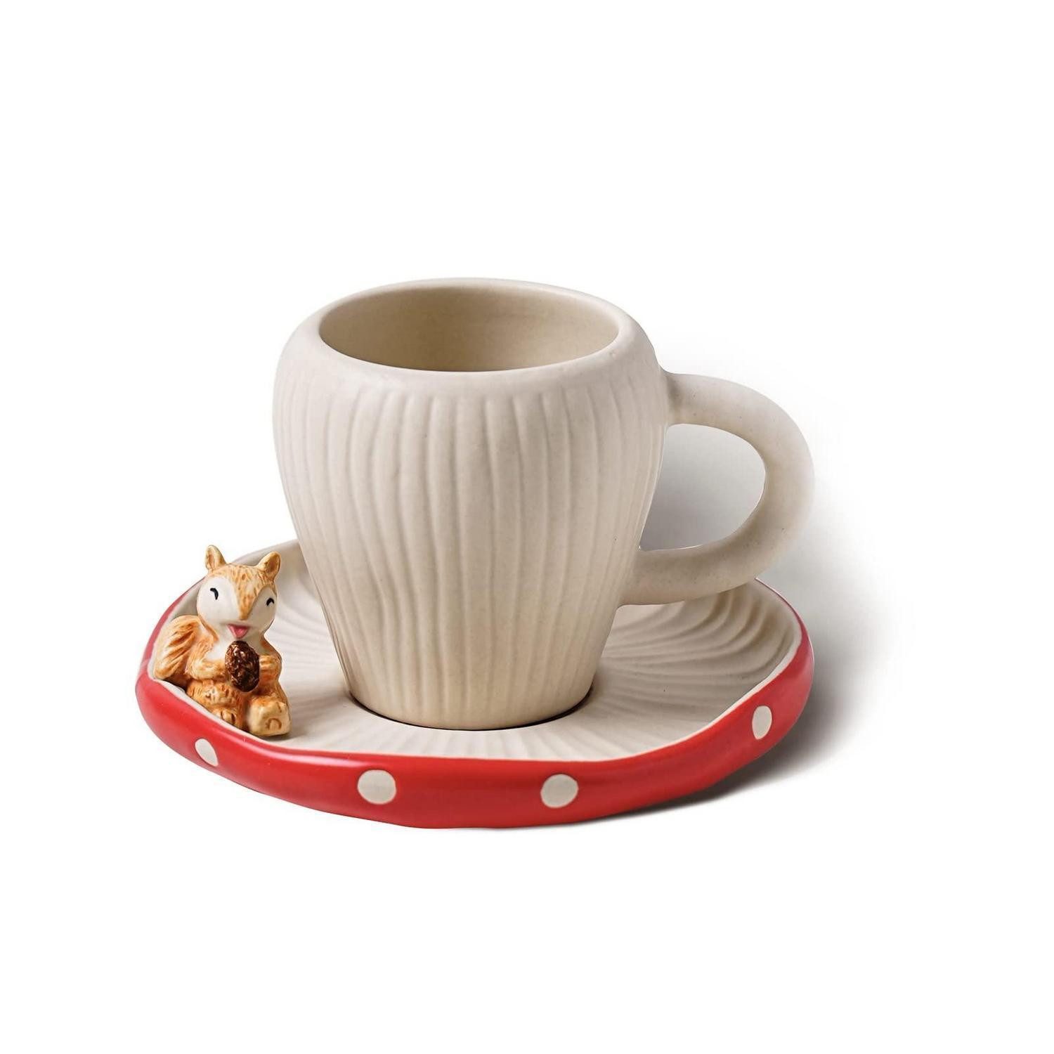 LuxusKollektion Tasse Pilzbecher Eichhörnchen Untertasse matt Keramik 280ml, Keramik
