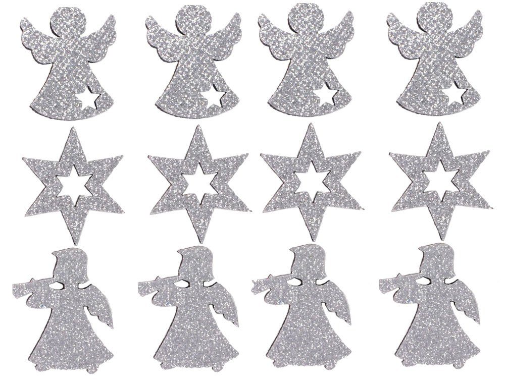 RIFFELMACHER & WEINBERGER Konfetti 3D Filz Streudeko mit Glitter ca. 4cm 70092 - Silber - Weihnachtsdekoration Tischschmuck Engel/Sterne