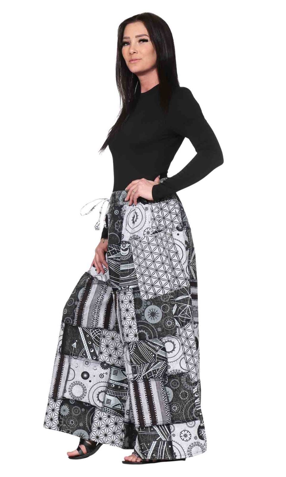 KUNST UND MAGIE Schlaghose Damen Hose Palazzohose Patchwork Baumwolle Freizeit
