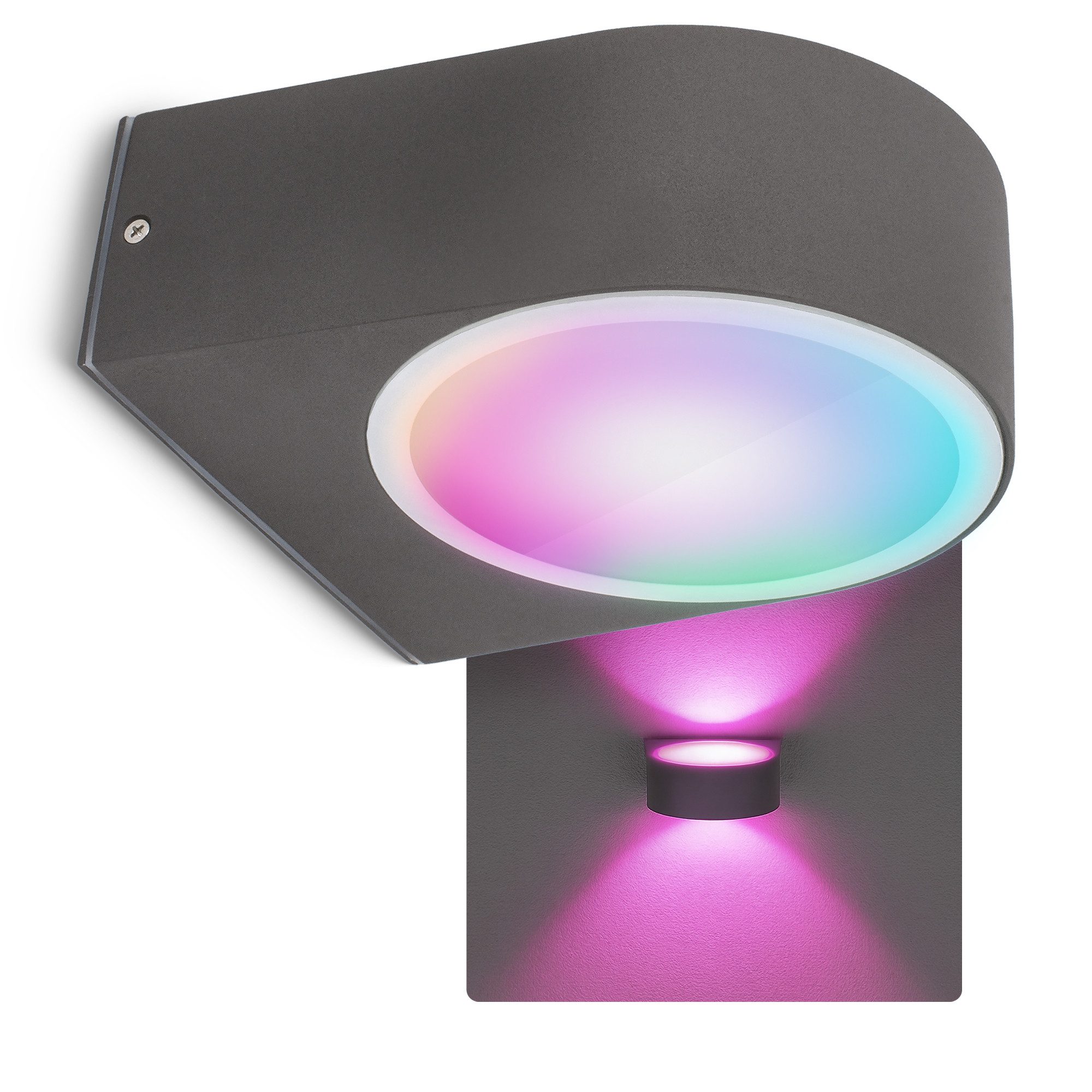 SSC-LUXon LED Außen-Wandleuchte LIMO Außenwandleuchte Up & Down IP54 anthrazit mit LED E27 Smart RGBW, RGB & Weißtöne