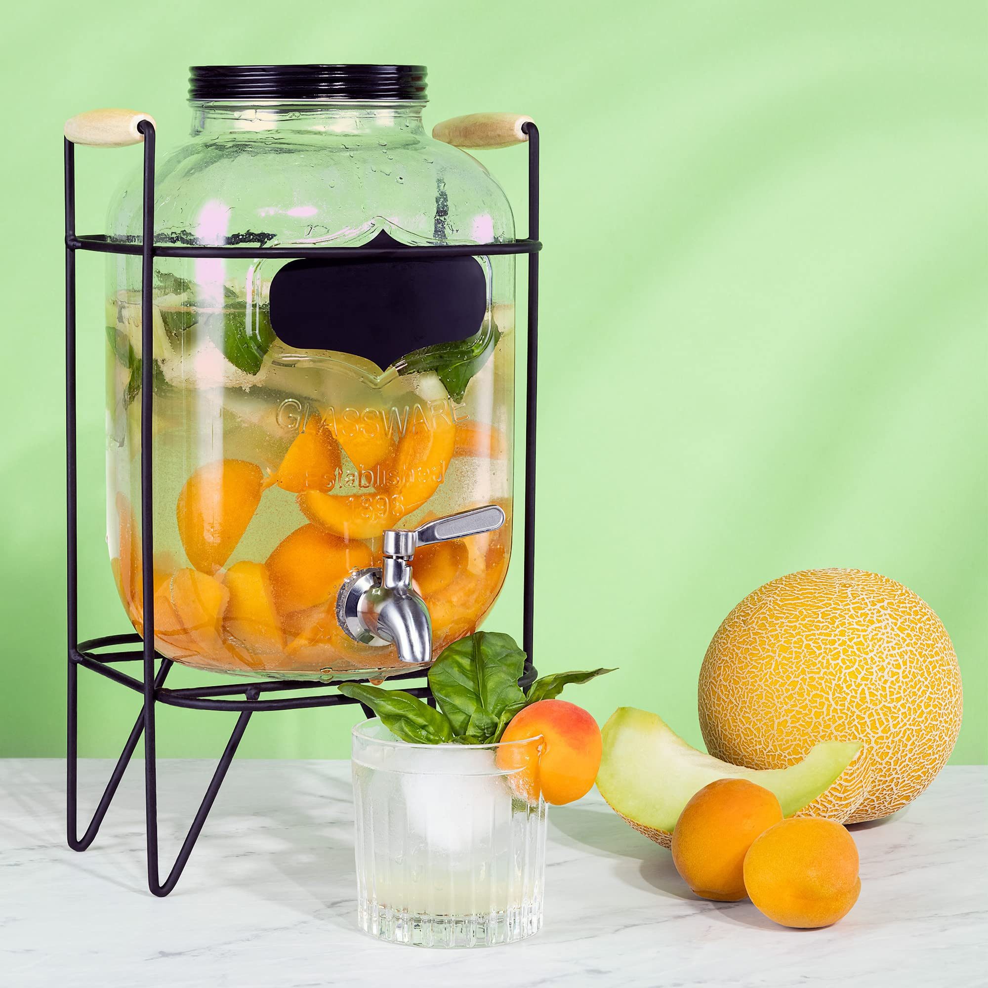 Navaris Getränkespender Navaris Getränkespender 5L Glas mit Zapfhahn, Regenbogeneffekt
