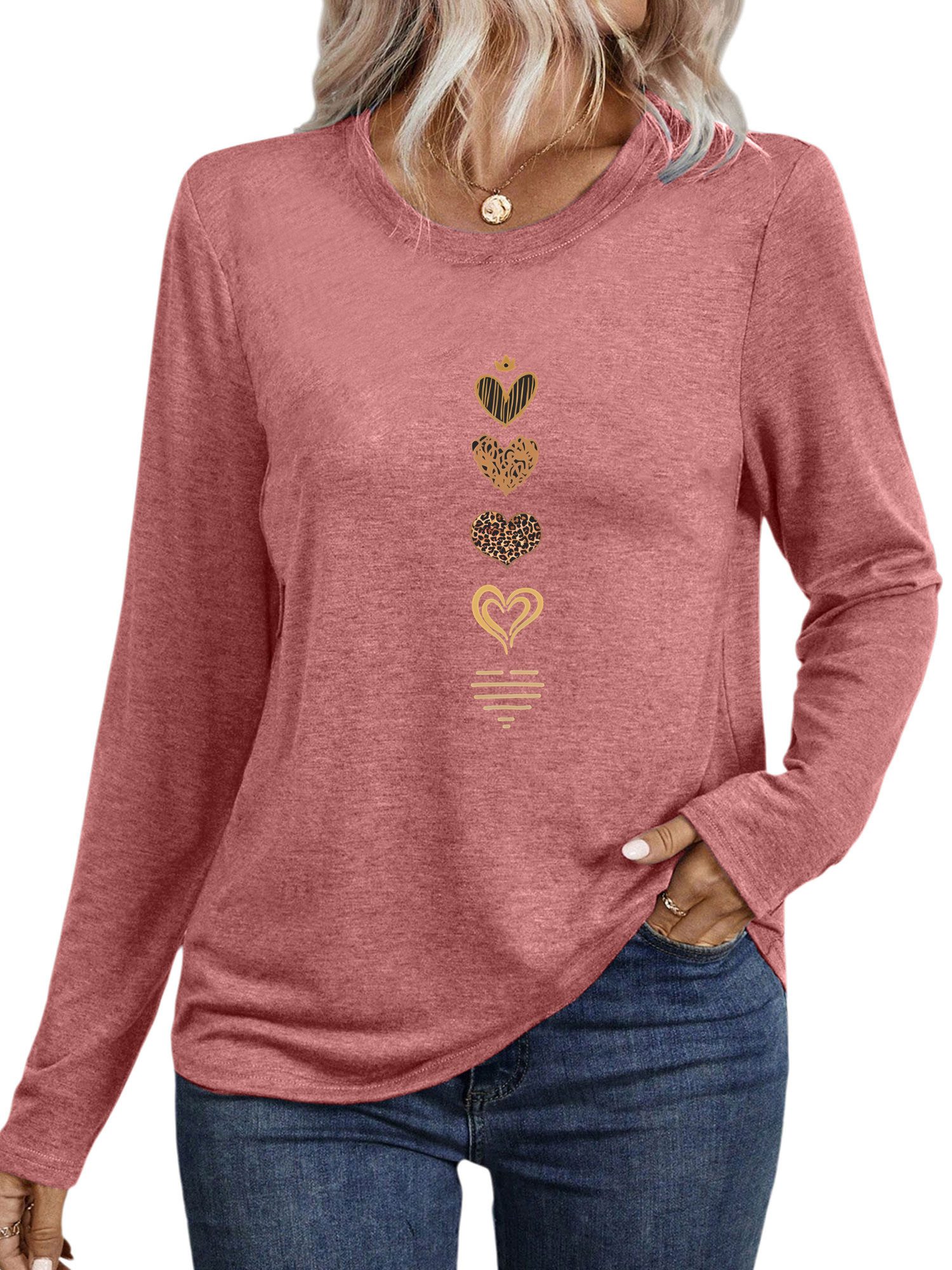 PYLIKE Rundhalsshirt Damen Herbst bequemes Casual Basic Rundhalsshirt mit Langarm t shirt Geeignet für den täglichen Gebrauch im Büro und zu Hause