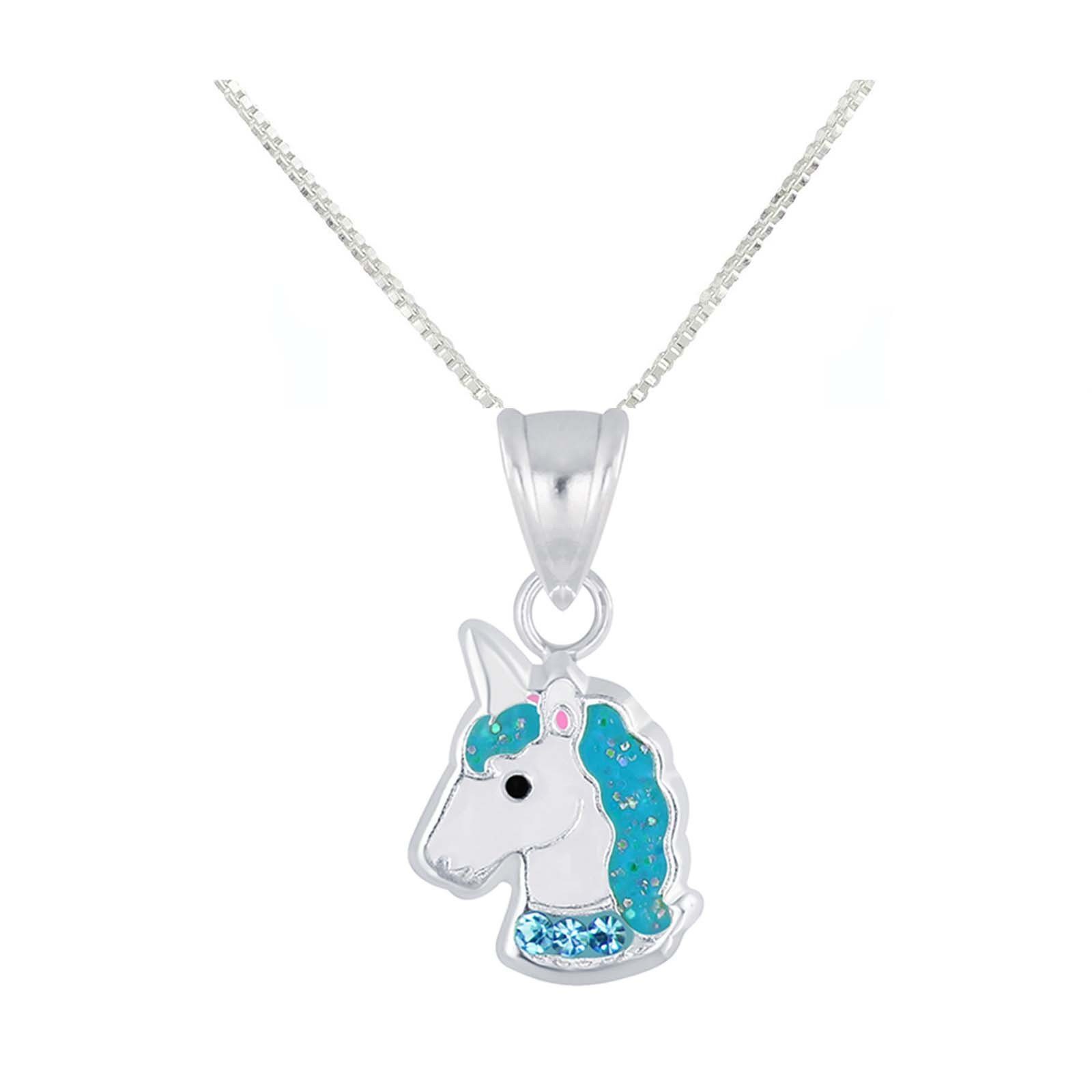 schmuck23 Kette und Anhänger Set Anhänger mit Kette Einhorn 925 Silber Kinder Mädchen Pferd (Halskette mit Anhänger), Silberanhänger Kettenanhänger Kinderschmuck Halskette