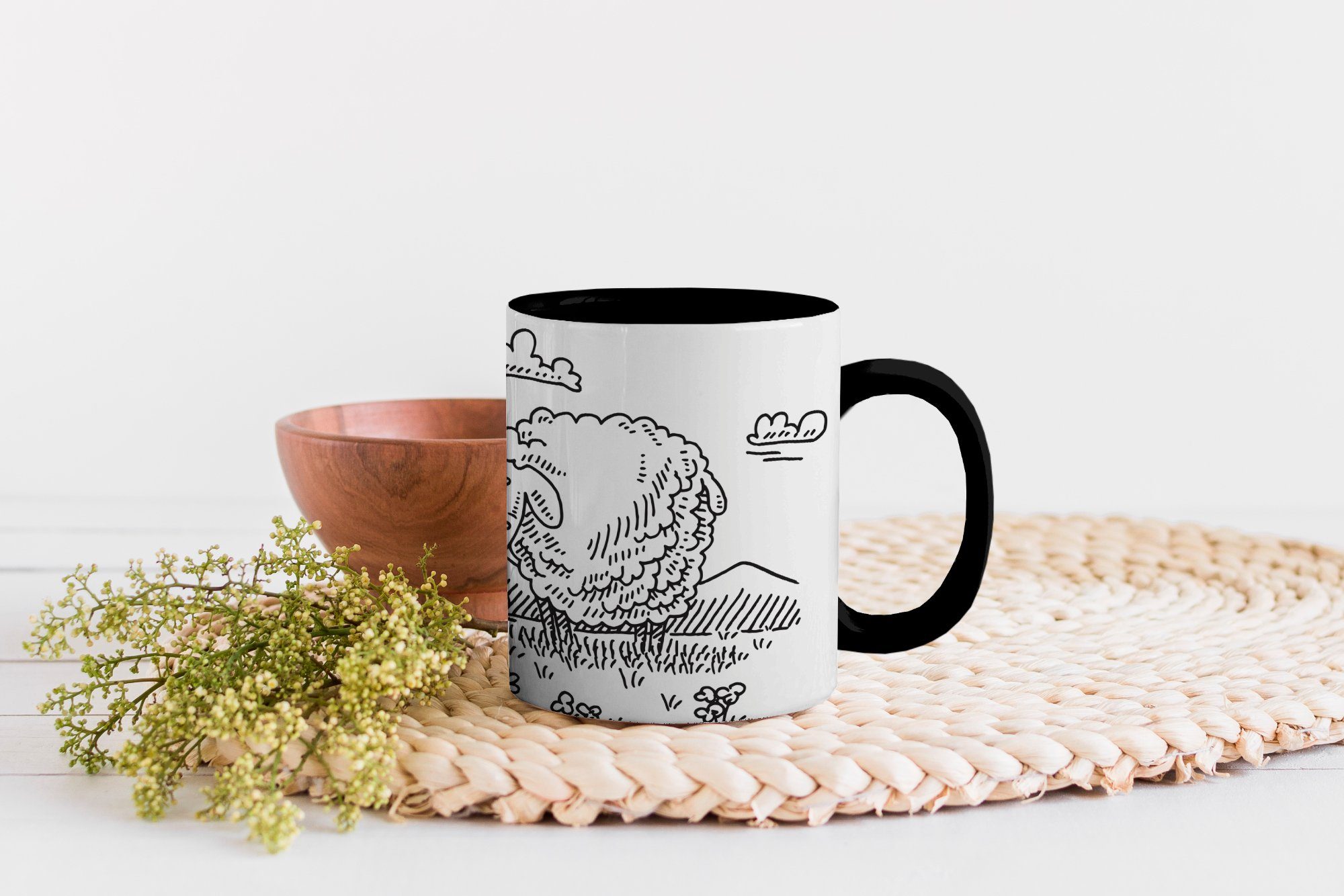 Keramik, der Illustration MuchoWow Kaffeetassen, Farbwechsel, Teetasse, Schafen Wiese, Eine zwei auf Zaubertasse, Tasse von Geschenk