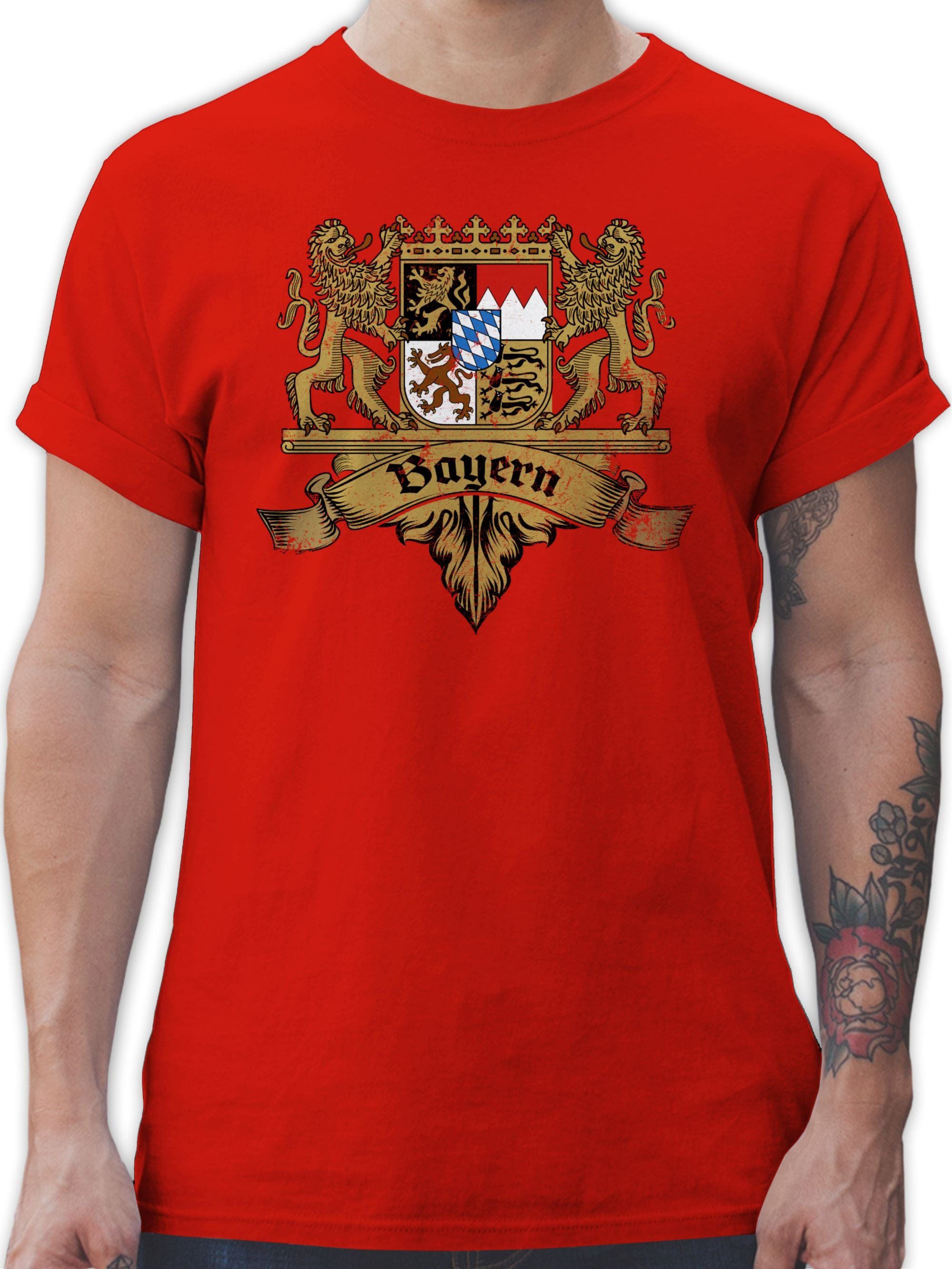 Shirtracer T-Shirt Bayern Wappen Bayernland Freistaat Bayern Mode für Oktoberfest Herren 03 Rot