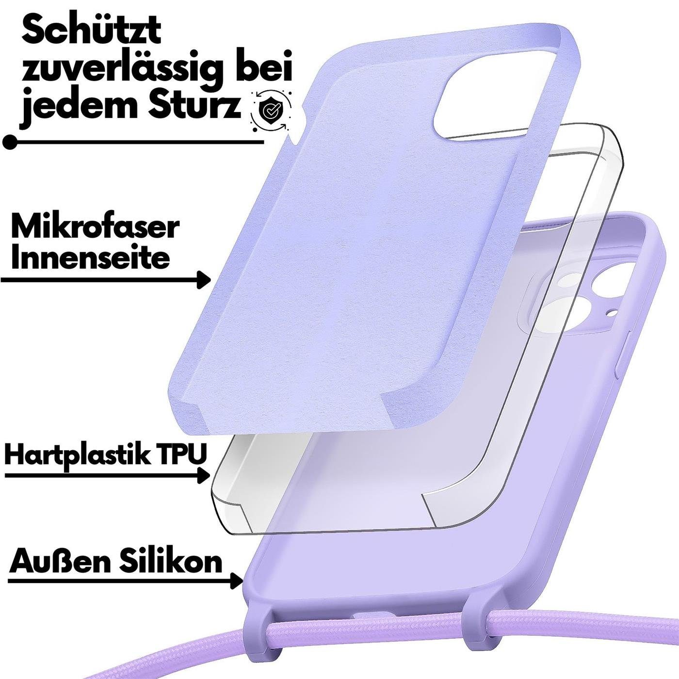 CoolGadget Handyhülle Premium Handyhülle mit verstellbarer Handykette für iPhone 12, Hülle zum Umhängen Kette inkl. 2x Displayschutzfolie aus Glas